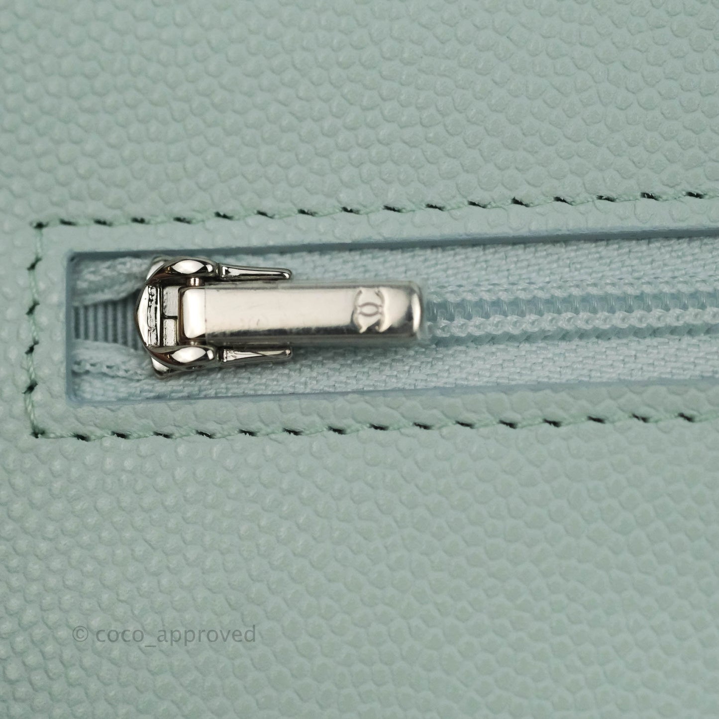 Chanel Quilted Classic Wallet on Chain WOC Light Blue Caviar Silver Hardware
