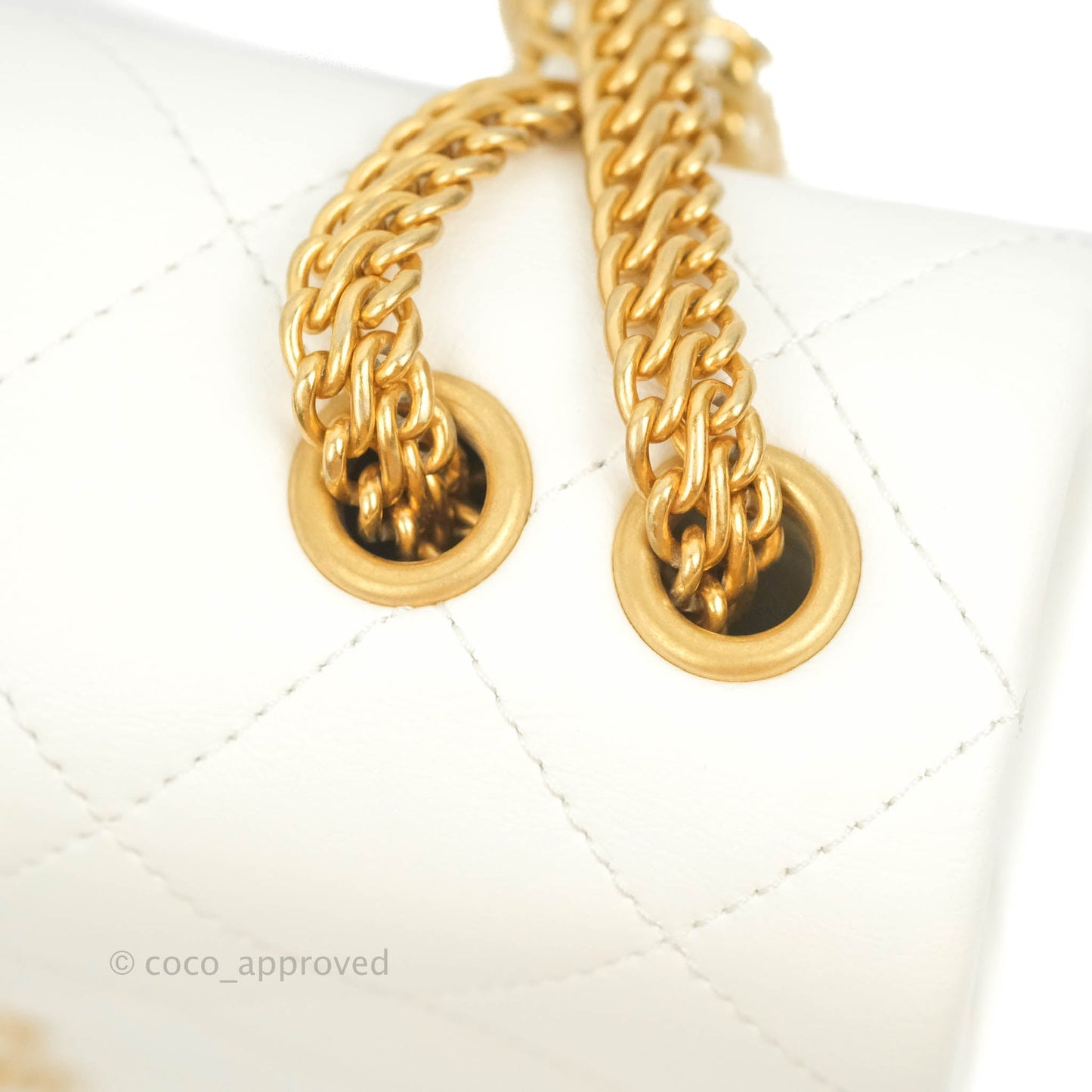 Chanel Large White Flap Bag With Woven CC Logo Lambskin Gold Hardware 22C
