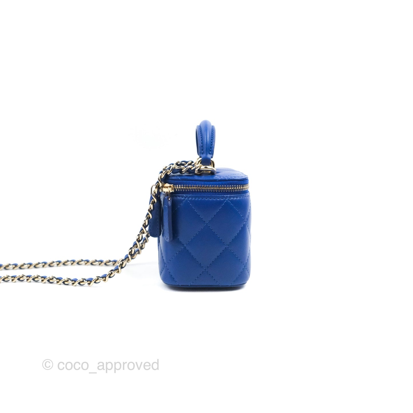 Chanel Mini Top Handle Vanity With Chain Blue Lambskin Gold Hardware