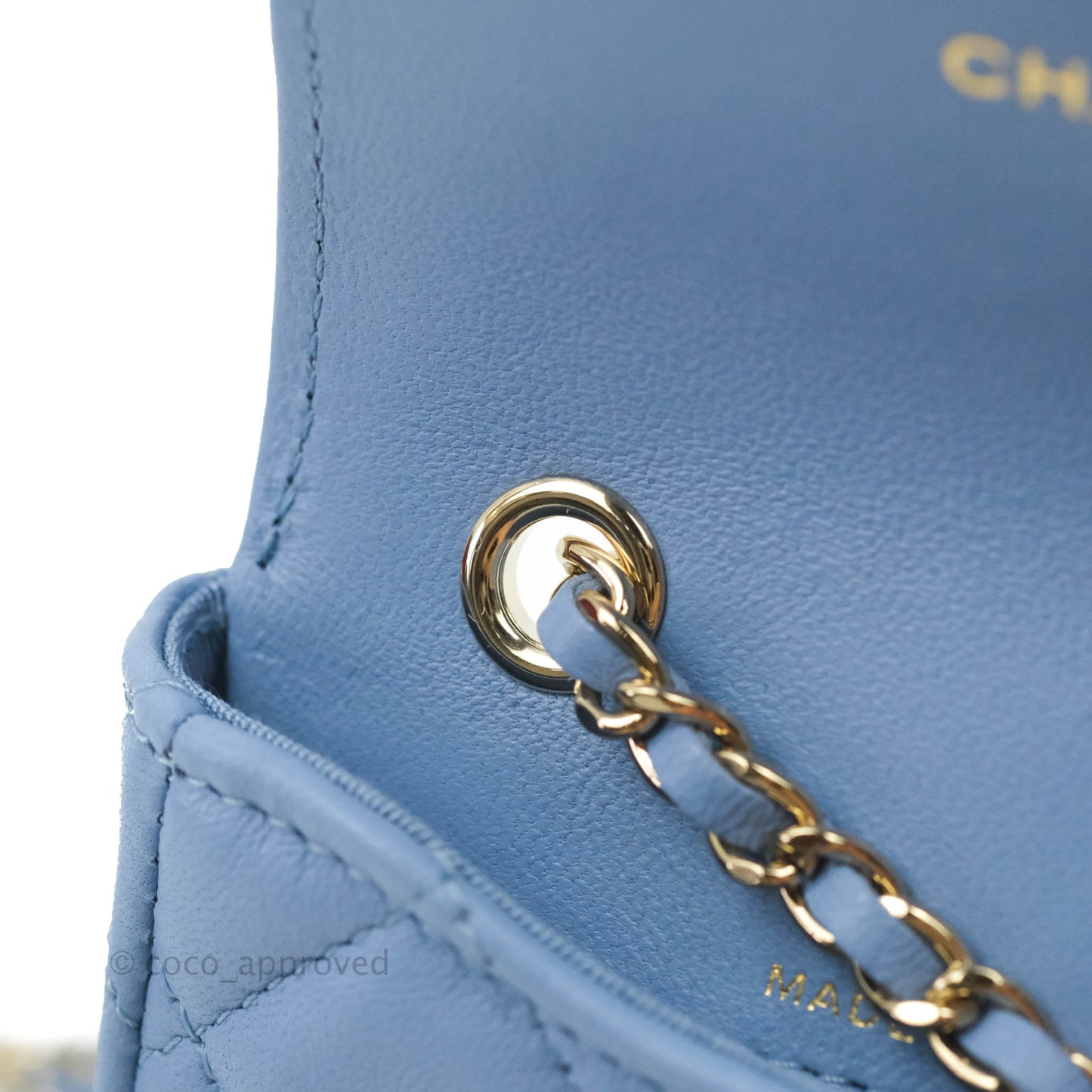 Chanel Mini Card Holder Chain Belt Bag Blue Lambskin Gold Hardware