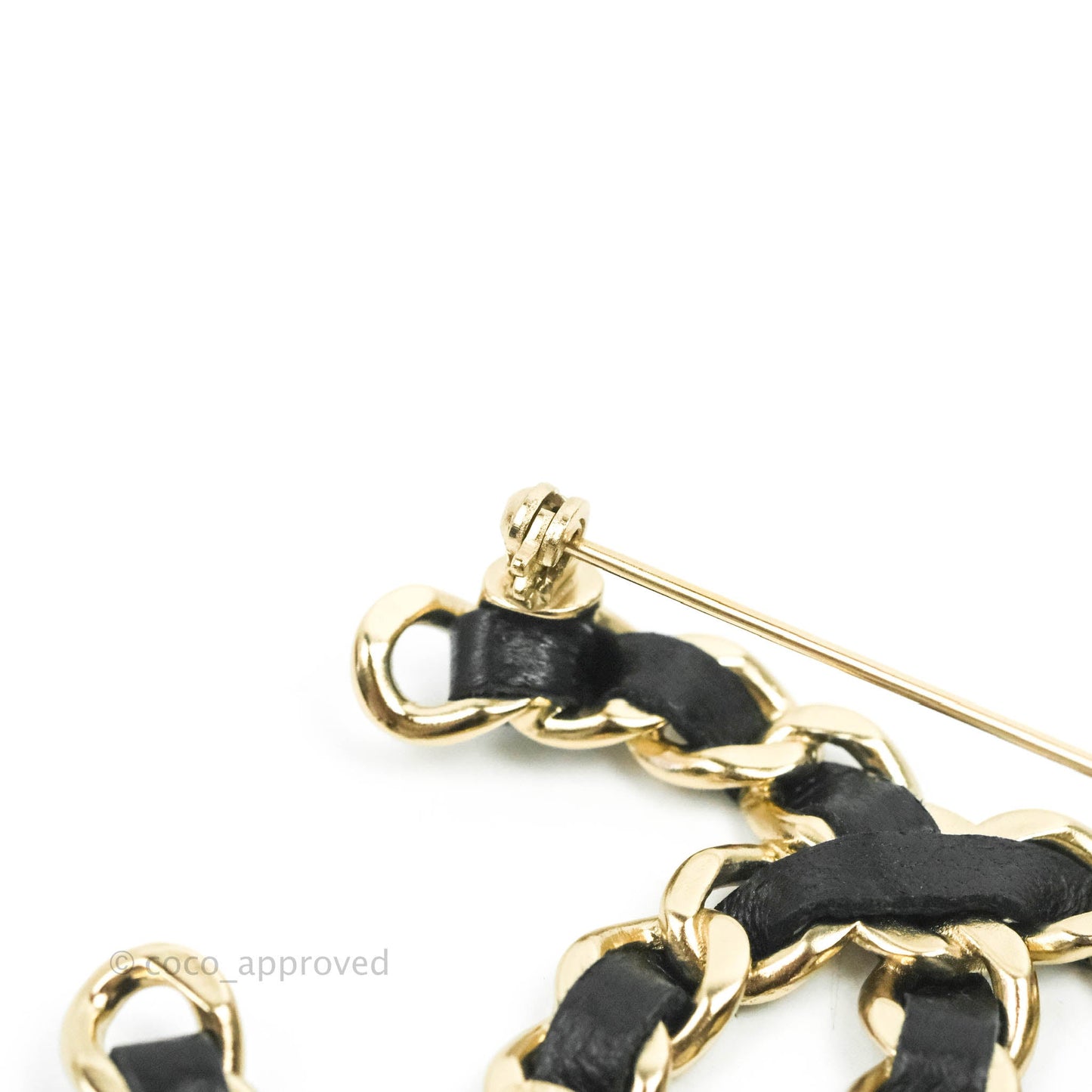 Chanel CC Braided Leather Black Brooch Gold Tone