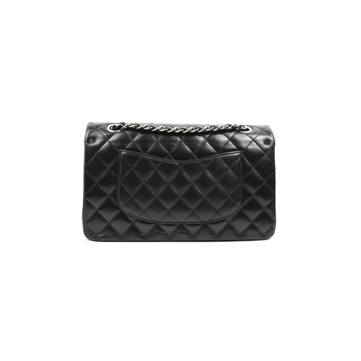 Chanel Classic M/L Medium Flap Quilted Black Lambskin Silver Hardware