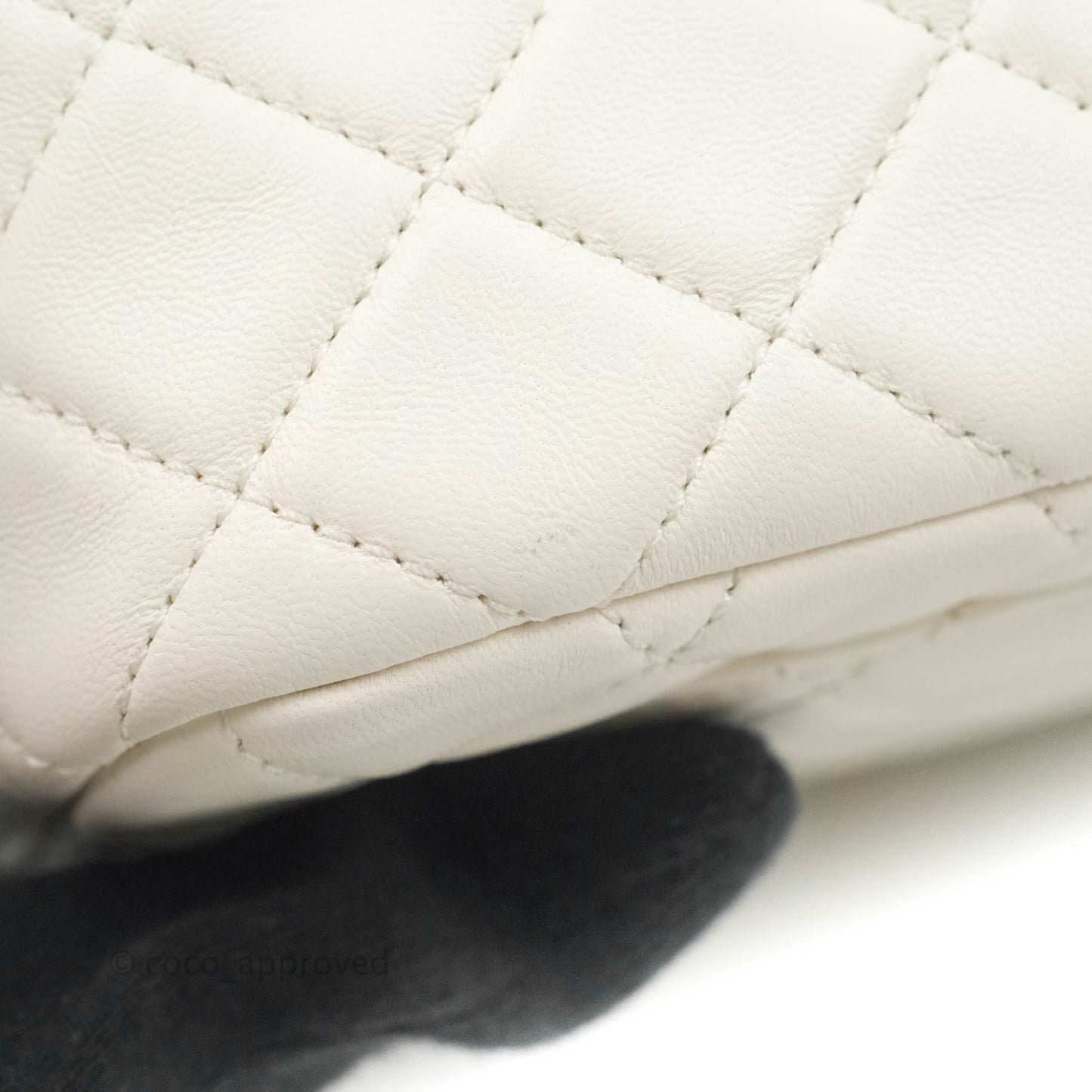 Chanel Mini Rectangular Pearl Crush Quilted White Lambskin Aged Gold Hardware