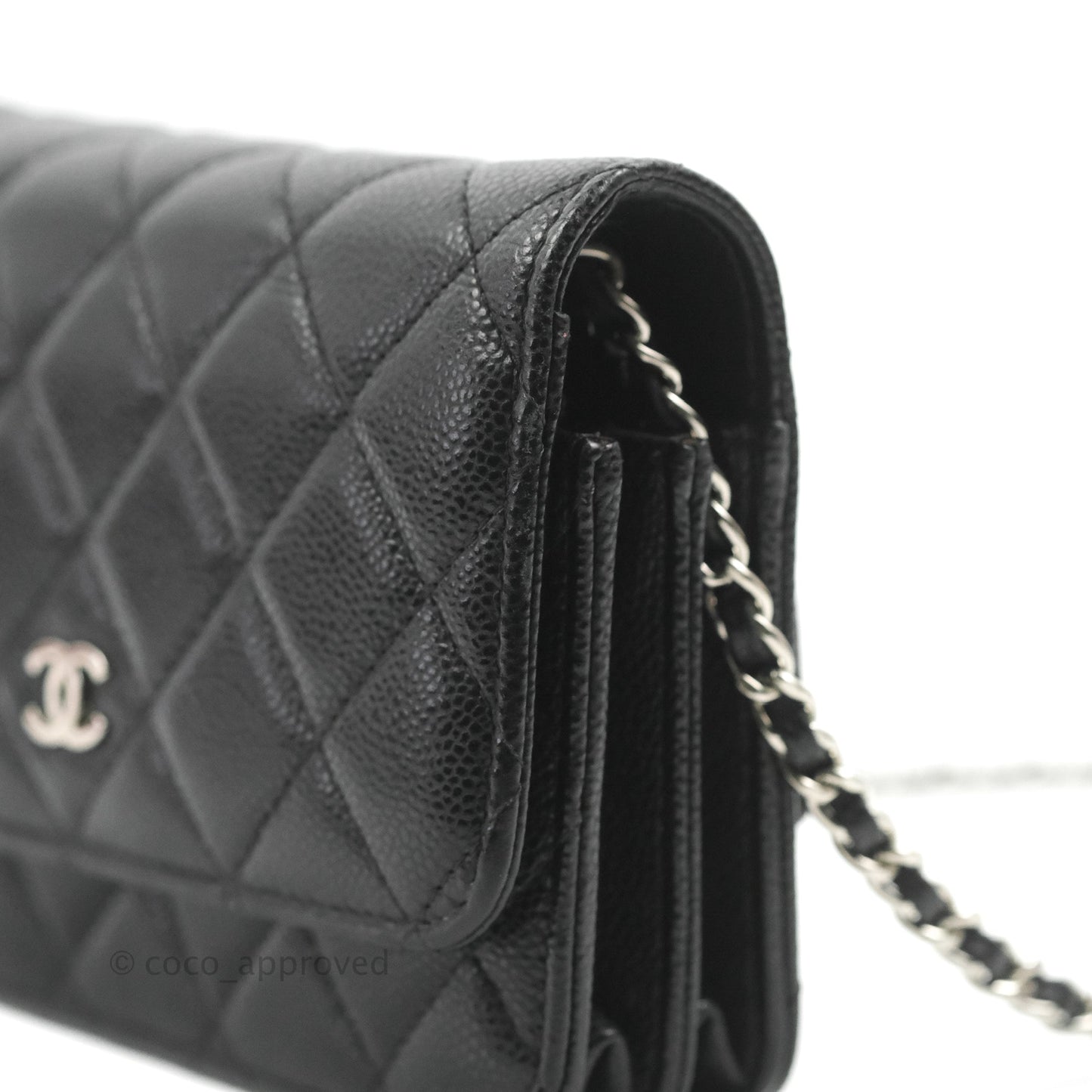 Chanel Quilted Mini Wallet on Chain WOC Black Caviar Silver Hardware