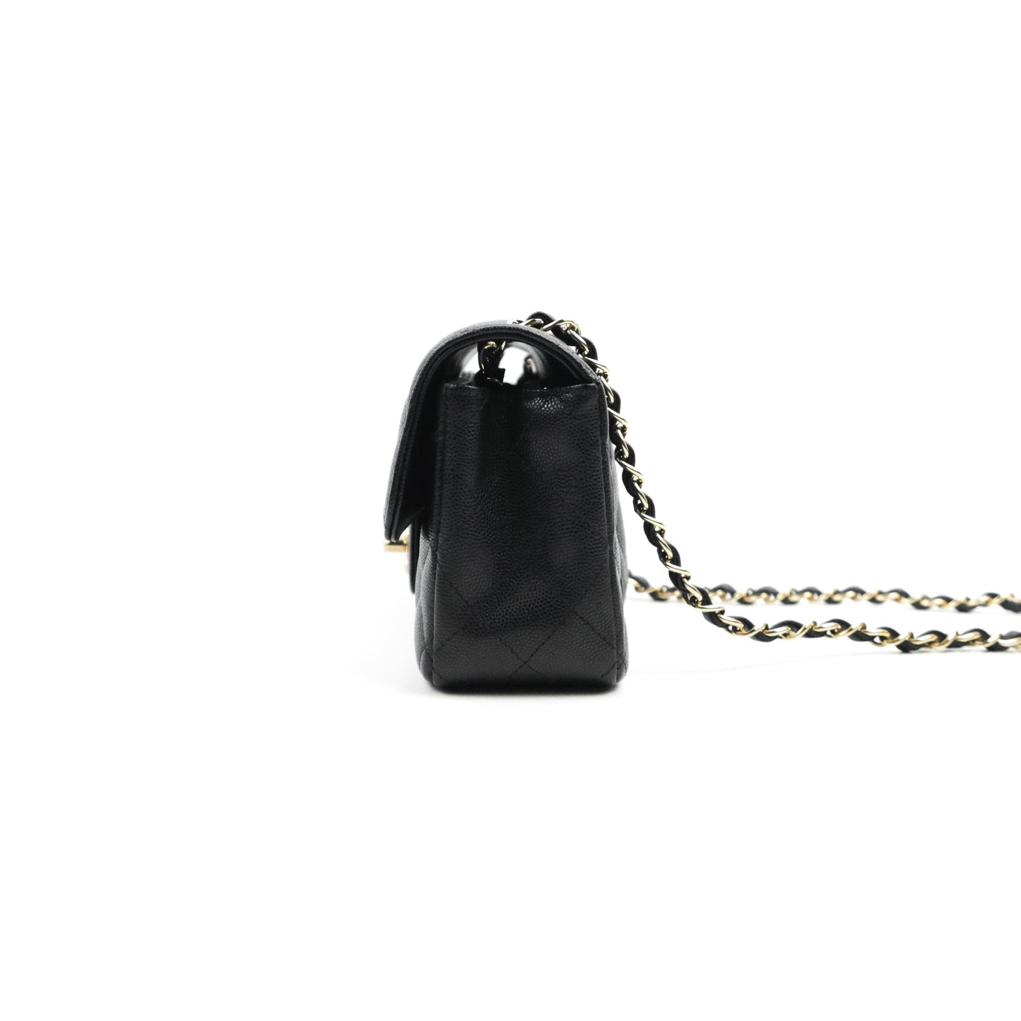 Chanel Quilted Mini Rectangular Flap Black Caviar Light Gold Hardware 17C