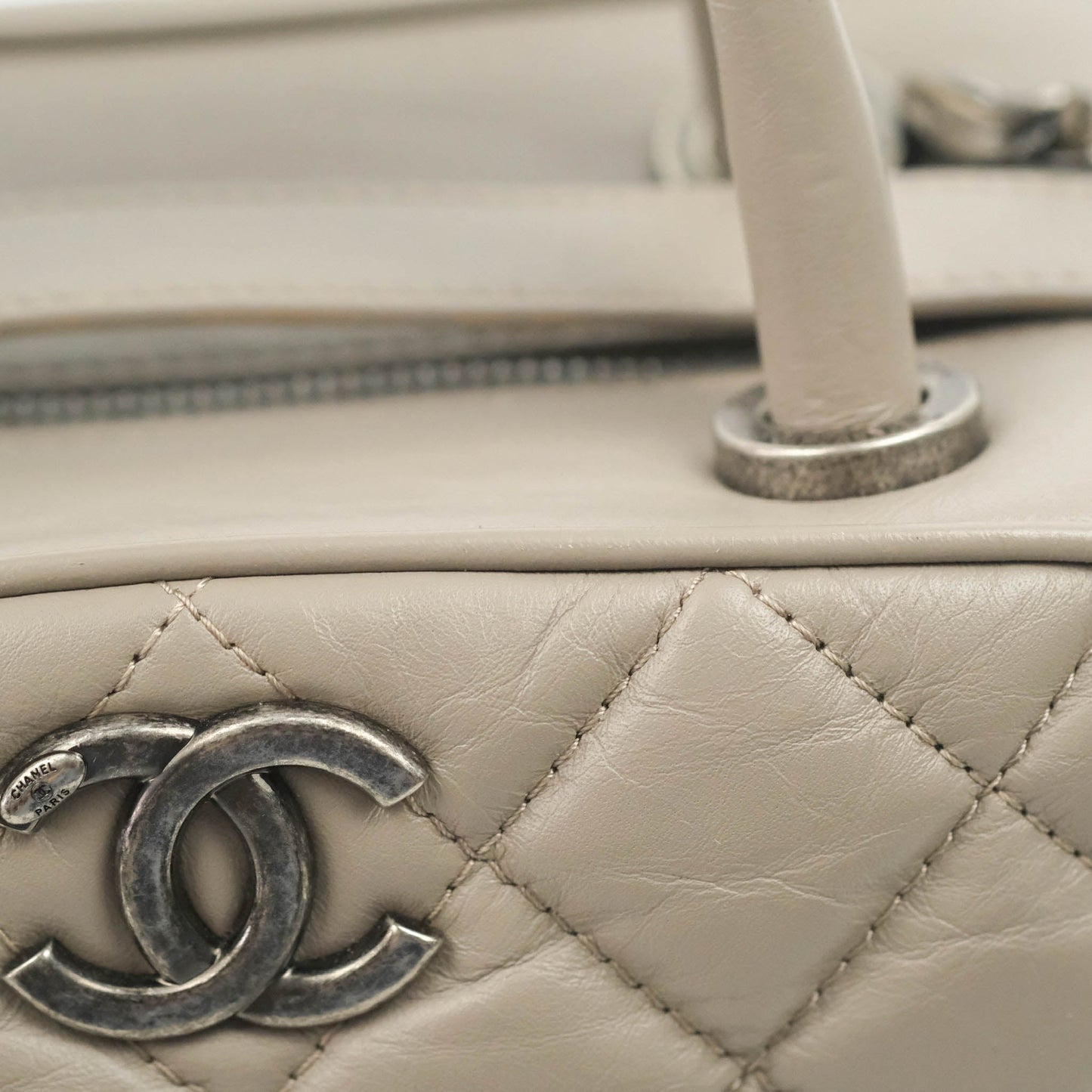 Chanel Quilted Small Coco Handle Bowling Bag Grey Aged Calfskin Ruthenium Hardware
