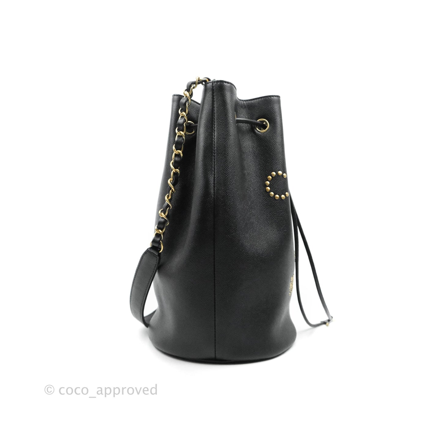 Chanel Studded Deauville Drawstring Bucket Bag Black Caviar