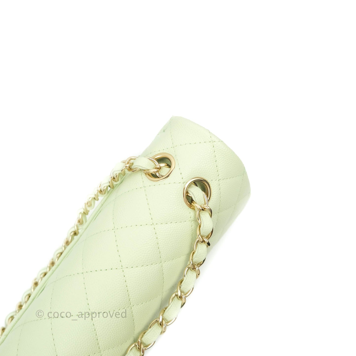 Chanel Small Classic Quilted Flap Pastel Green Caviar Gold Hardware
