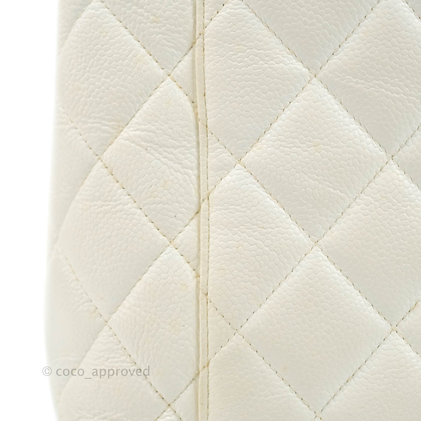Chanel Vintage Medallion CC White Caviar Tote Bag Gold Hardware