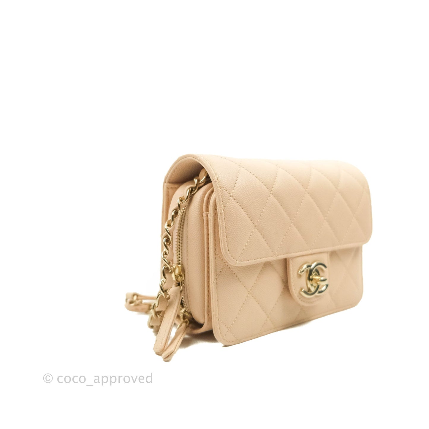 Chanel Quilted Small Like The Wallet Flap Light Beige Caviar Light Gold Hardware 22C