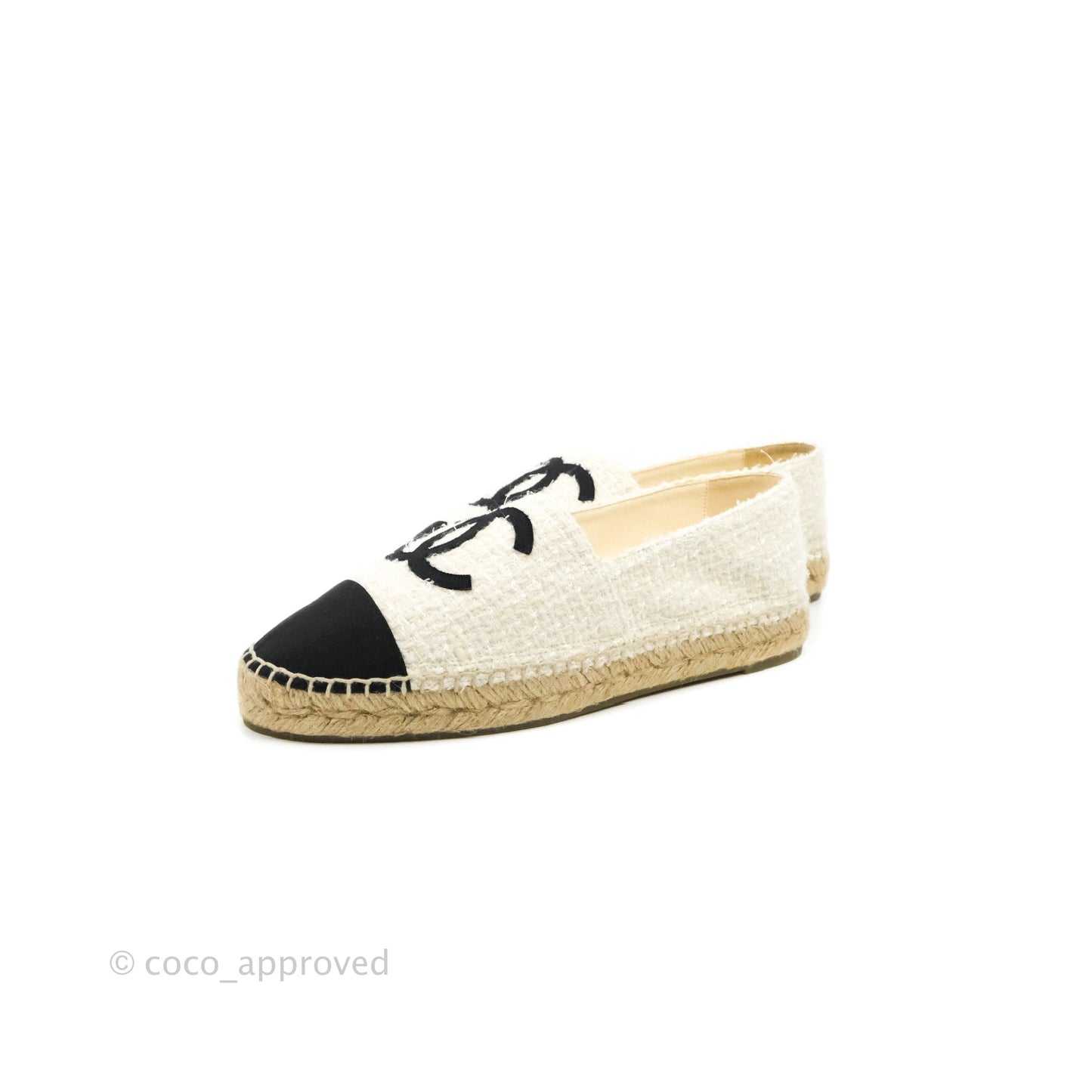 Chanel Espadrilles Tweed Black Beige 40