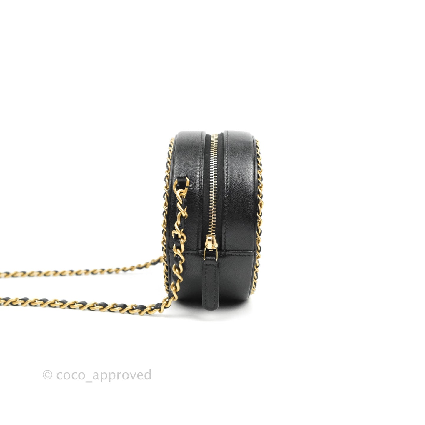 Chanel Quilted Filigree Chain Around Circle Bag Black Lambskin Aged Gold Hardware