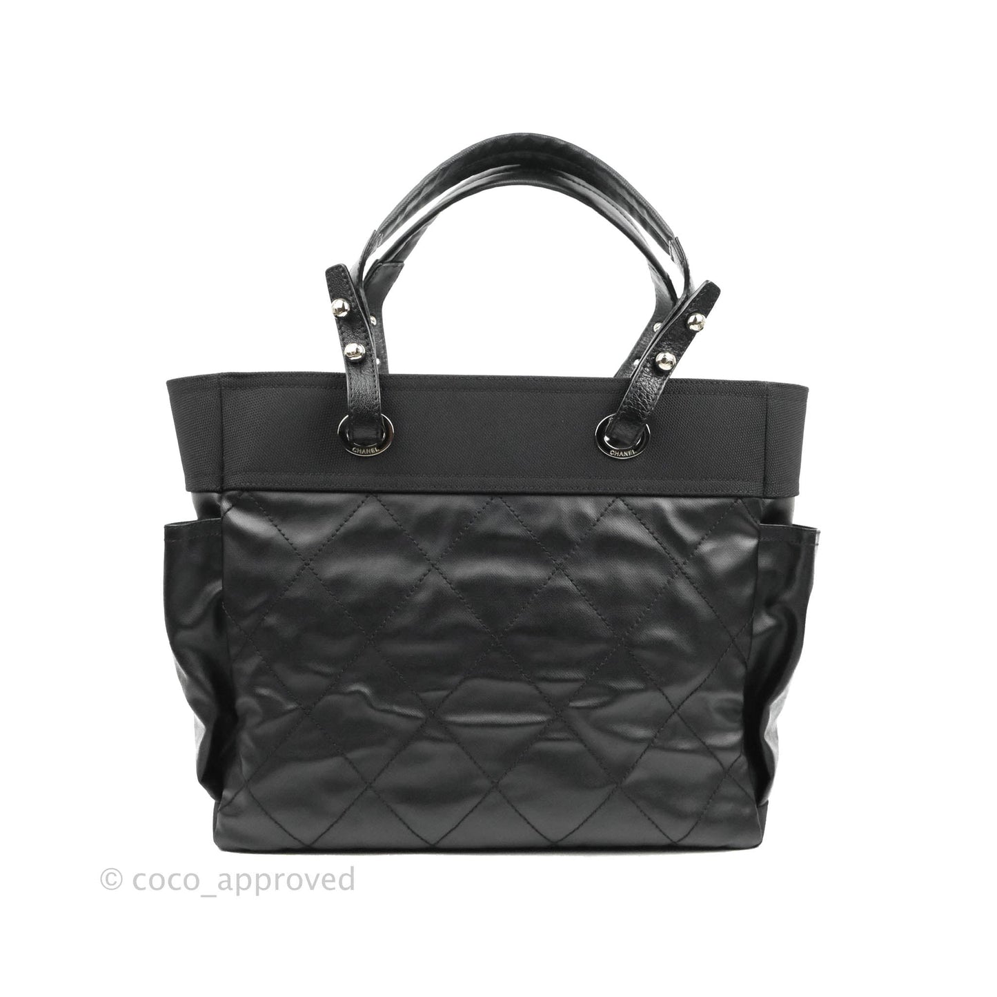 Chanel Quilted Large Paris Biarritz Tote Black Coated Canvas