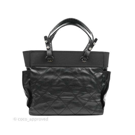Chanel Quilted Large Paris Biarritz Tote Black Coated Canvas