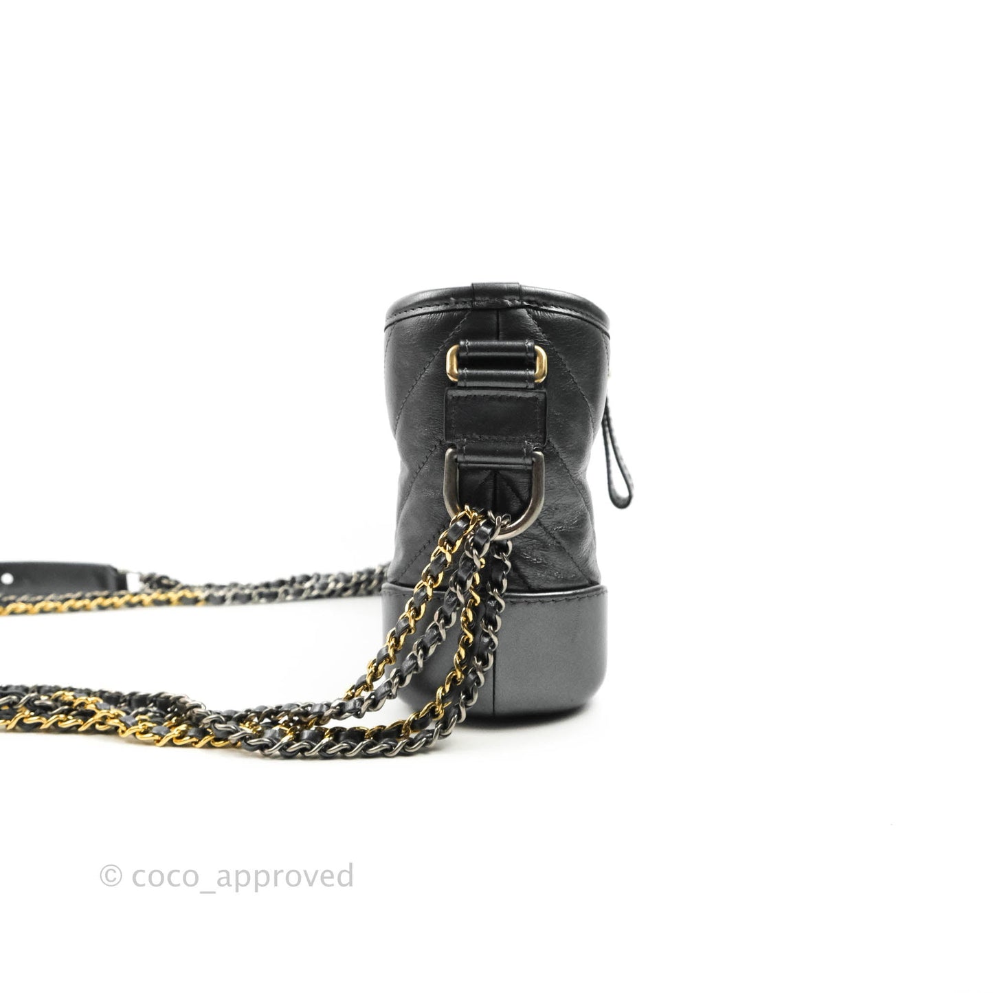 Chanel Chevron Small Gabrielle Hobo Iridescent Dark Grey Calfskin Mixed Hardware