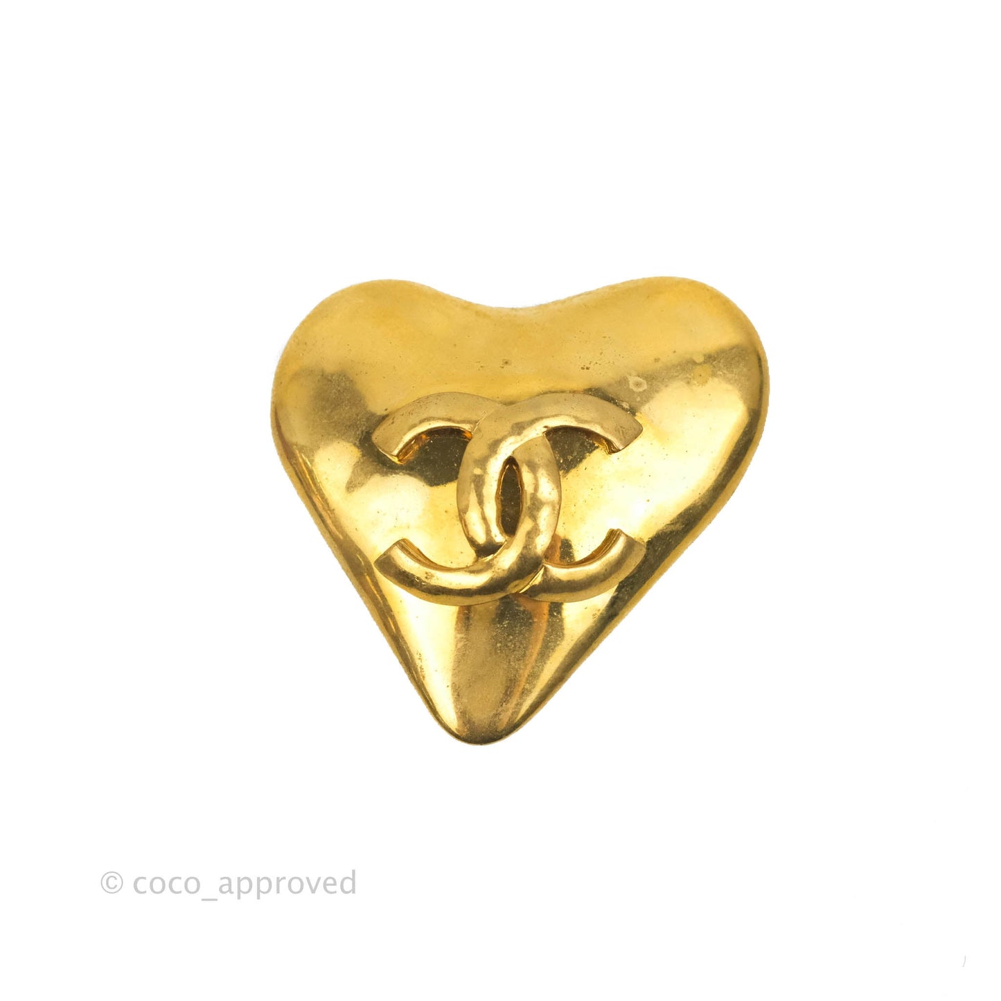 Chanel Vintage CC Heart Shape Brooch Gold Tone
