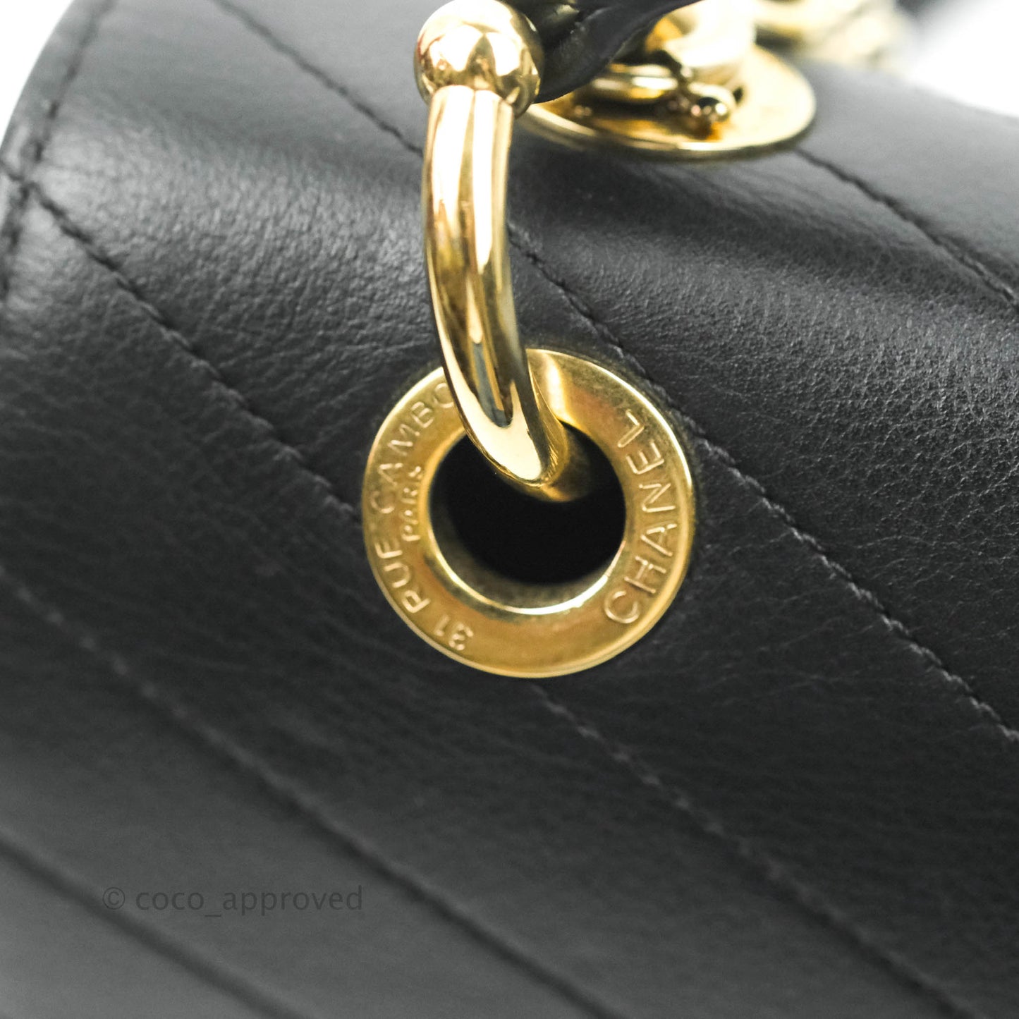 Chanel Chevron Top Handle Black Calfskin Gold Hardware