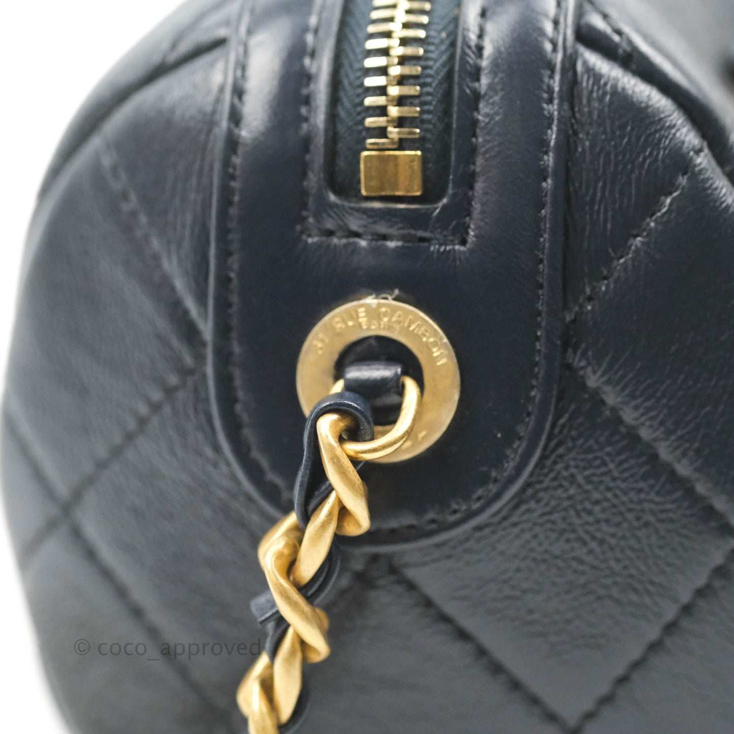 Chanel Quilted Fashion Therapy Bowling Bag Dark Navy Lambskin Gold Hardware