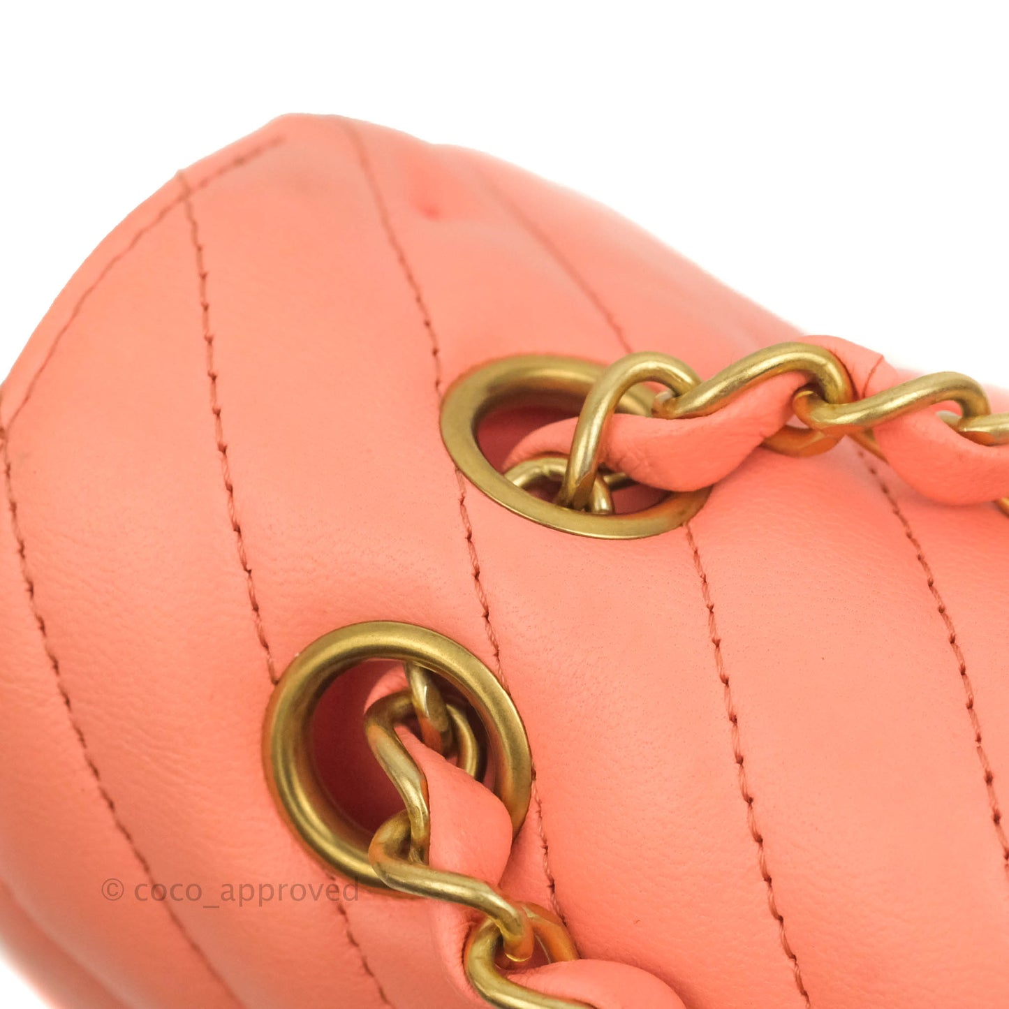 Chanel Classic M/L Medium Chevron Double Flap Coral Pink Lambskin Aged Gold Hardware