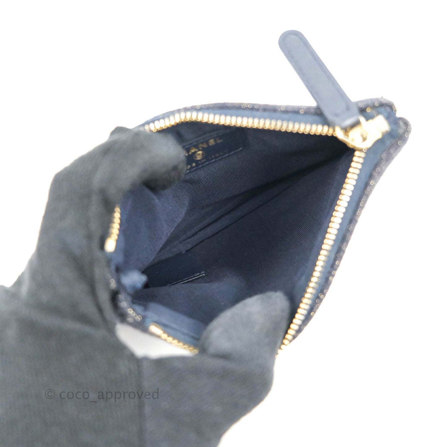 Chanel Mini Deauville O Case Navy Glitter Canvas Gold Hardware