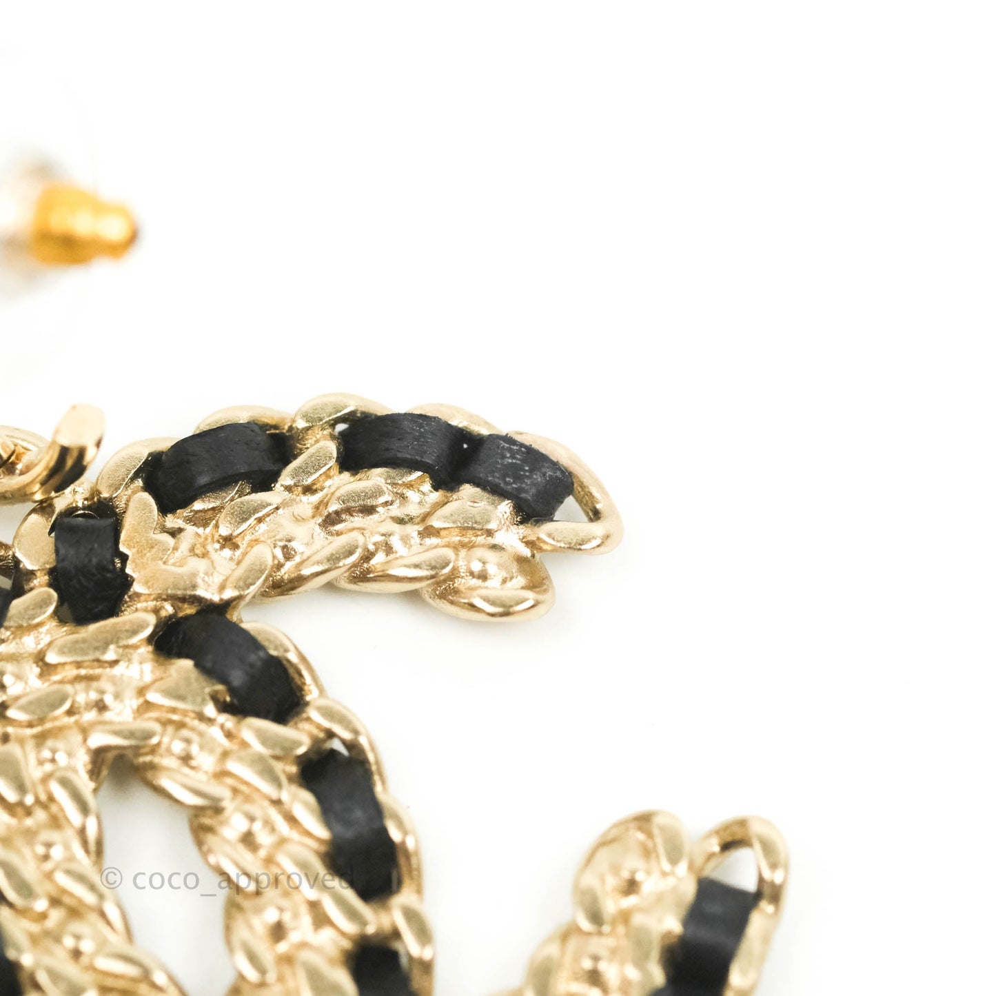 Chanel Crystal CC Braided Black Leather Drop Earrings Gold Hardware 20C