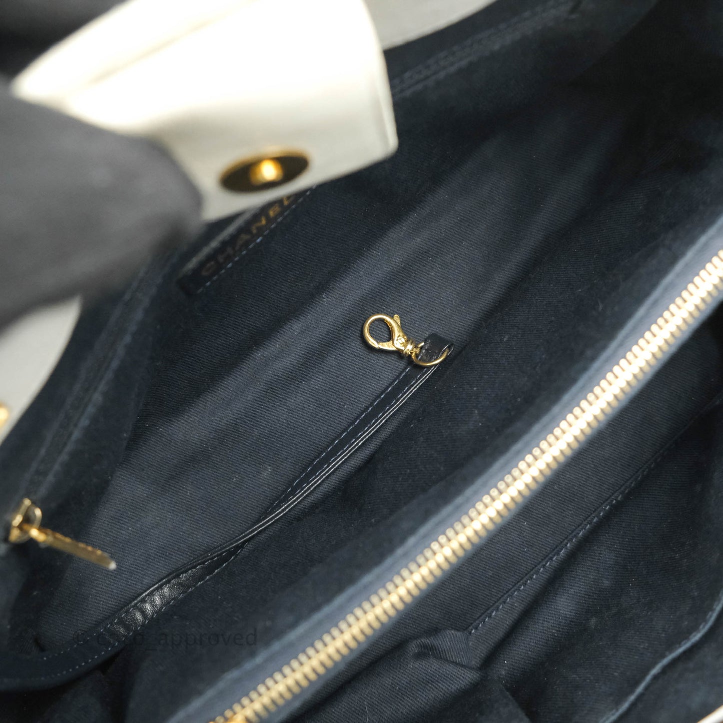 Chanel Chevron Surpique Tote White Crumpled Calfskin Aged Gold Hardware