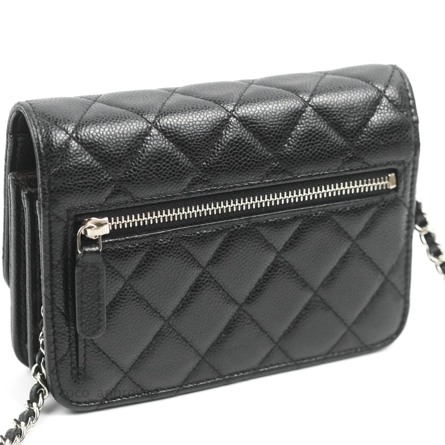 Chanel Quilted Mini Wallet on Chain WOC Black Caviar Silver Hardware
