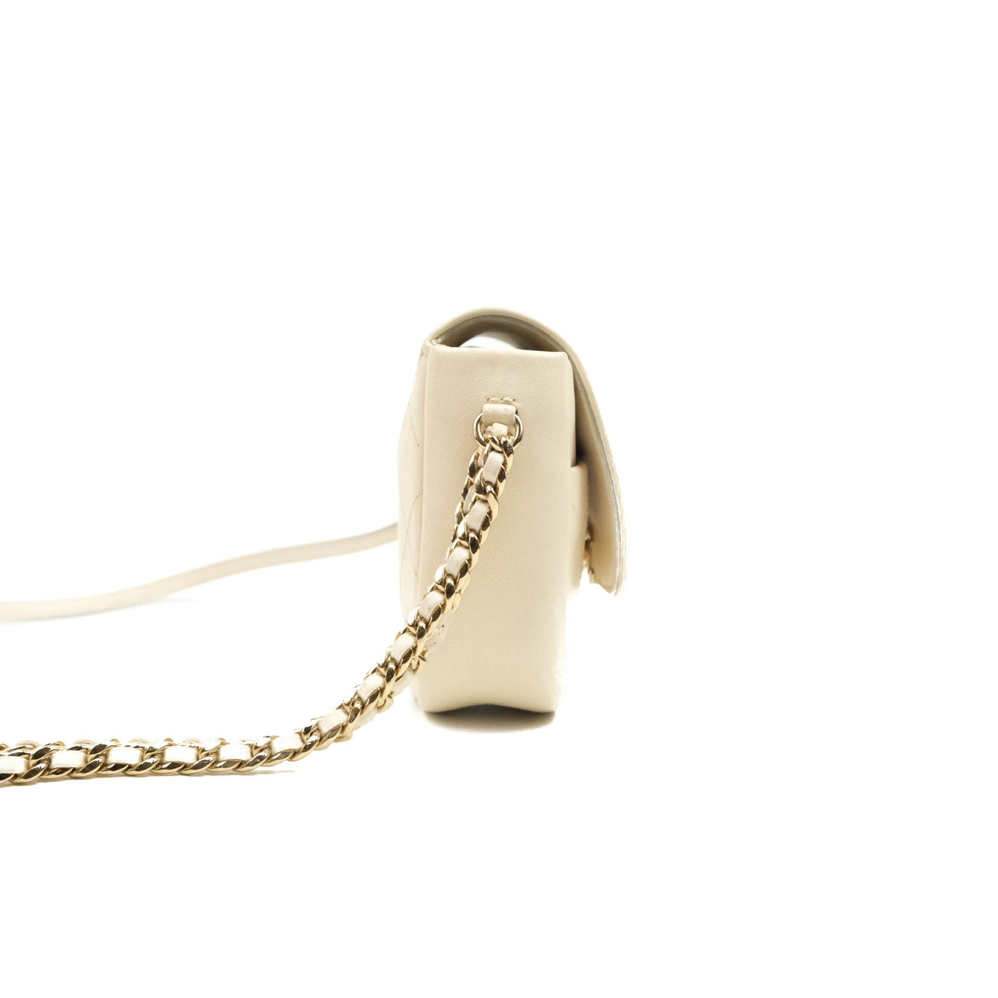 Chanel Flat Quilted Mini Flap Bag Ivory Calfskin Gold Hardware