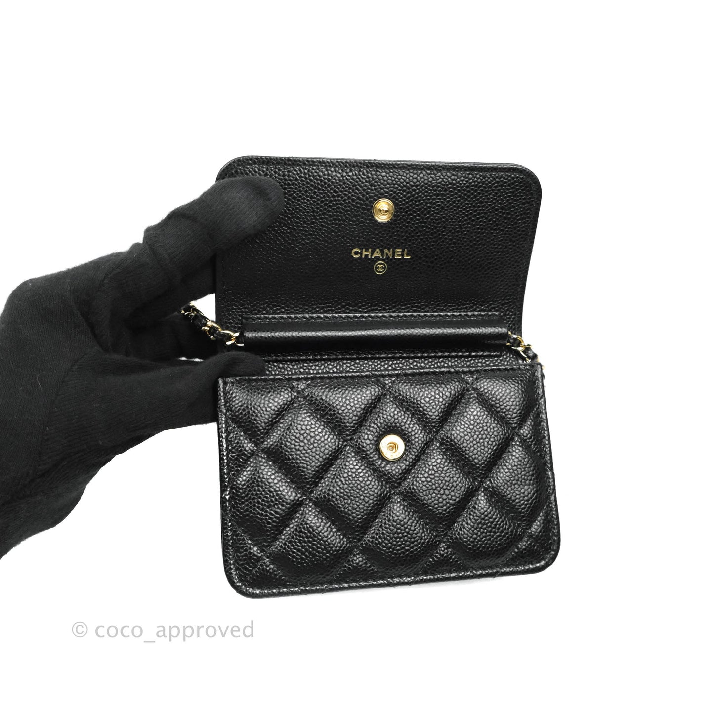 Chanel Miss Coco Clutch With Chain Quilted Black Caviar Gold Hardware