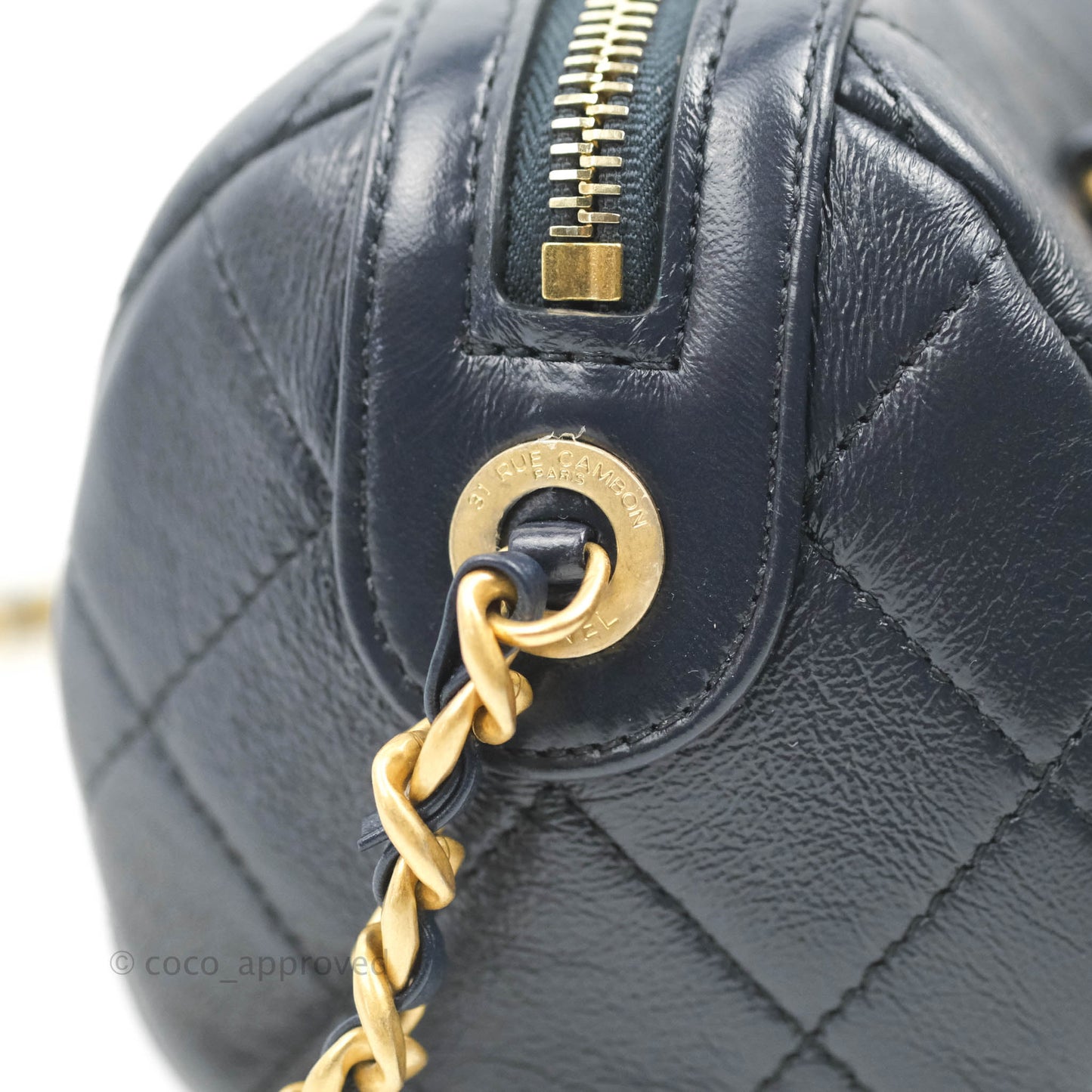 Chanel Quilted Fashion Therapy Bowling Bag Dark Navy Lambskin Gold Hardware