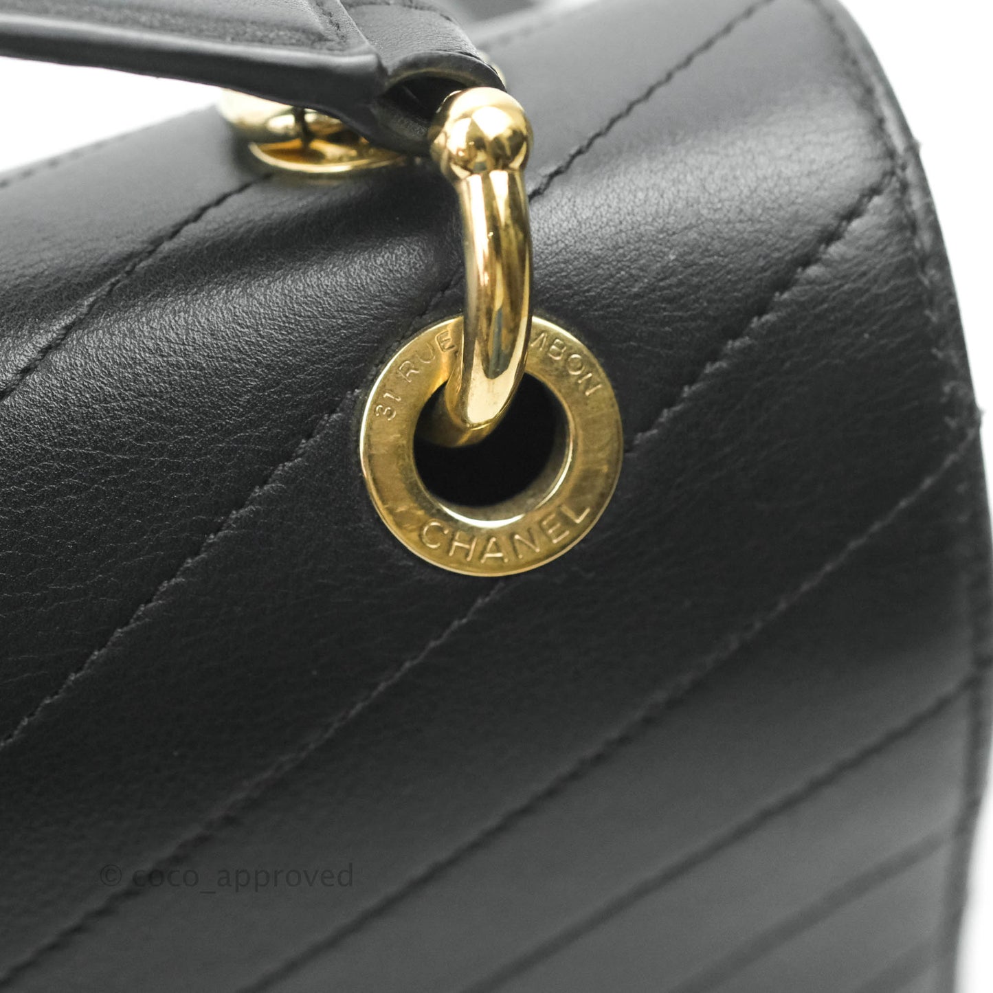 Chanel Chevron Top Handle Black Calfskin Gold Hardware