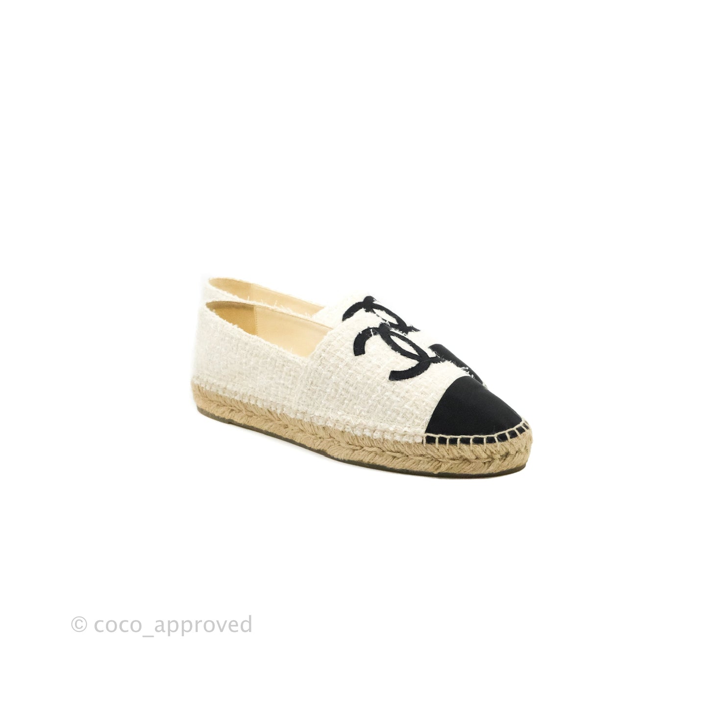 Chanel Espadrilles Tweed Black Beige 40