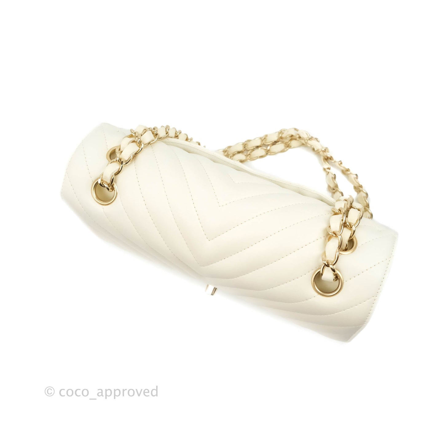 Chanel Classic Chevron S/M Small Double Flap Ivory White Lambskin Gold Hardware