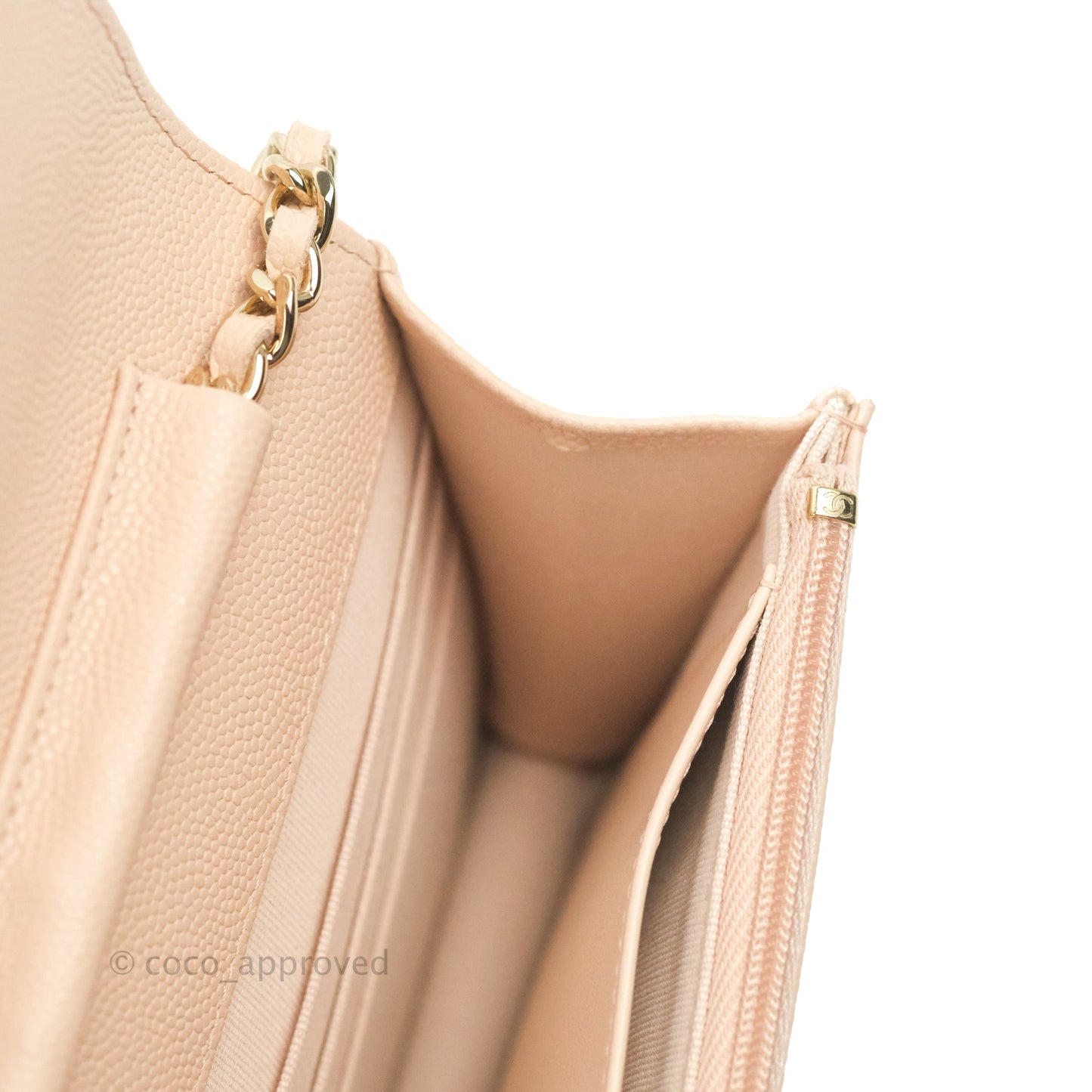 Chanel Quilted Classic Wallet on Chain WOC Light Beige Caviar Gold Hardware