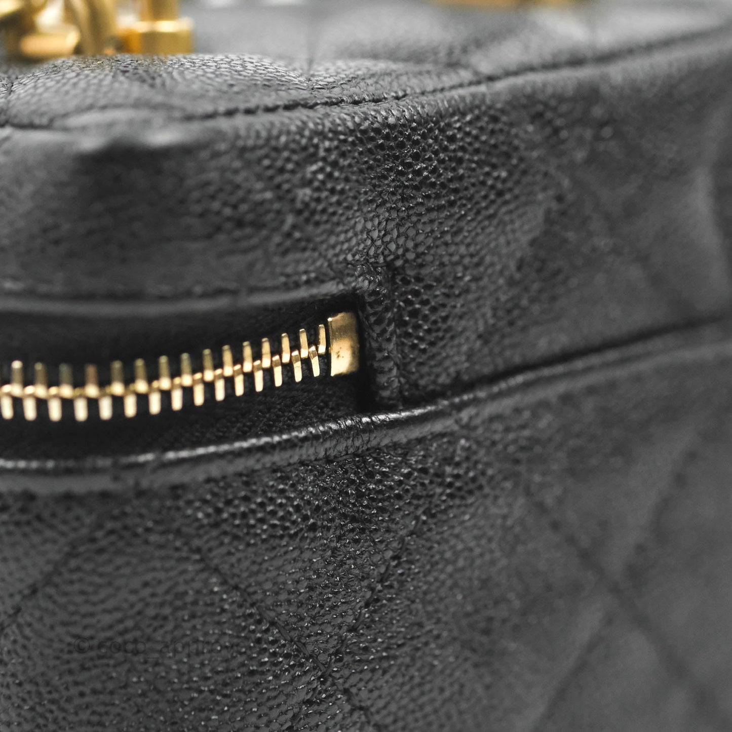 Chanel Quilted Mini Top Handle Vanity With Chain Black Caviar Aged Gold Hardware
