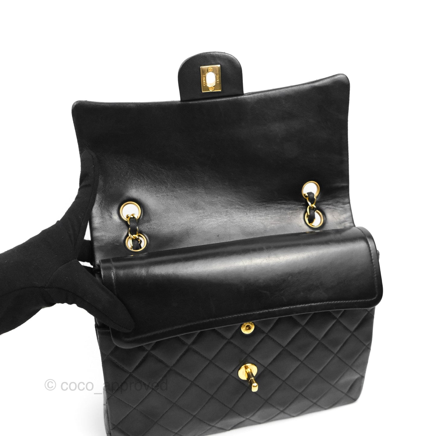 Chanel Vintage Square Flap Bag Black Lambskin 24K Gold Hardware