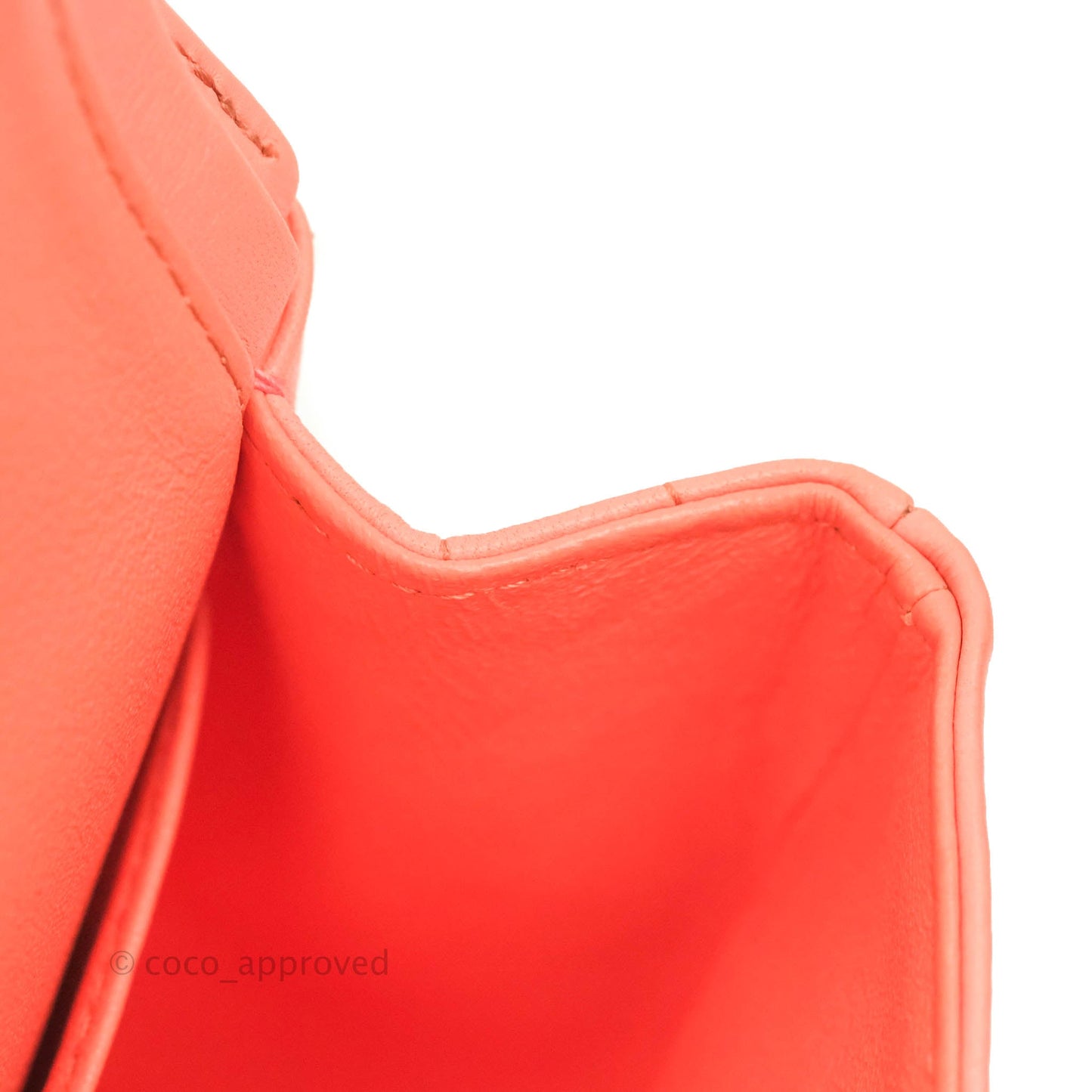 Chanel Classic M/L Medium Chevron Double Flap Coral Pink Lambskin Aged Gold Hardware