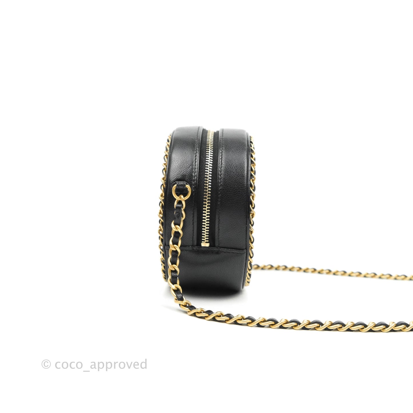 Chanel Quilted Filigree Chain Around Circle Bag Black Lambskin Aged Gold Hardware