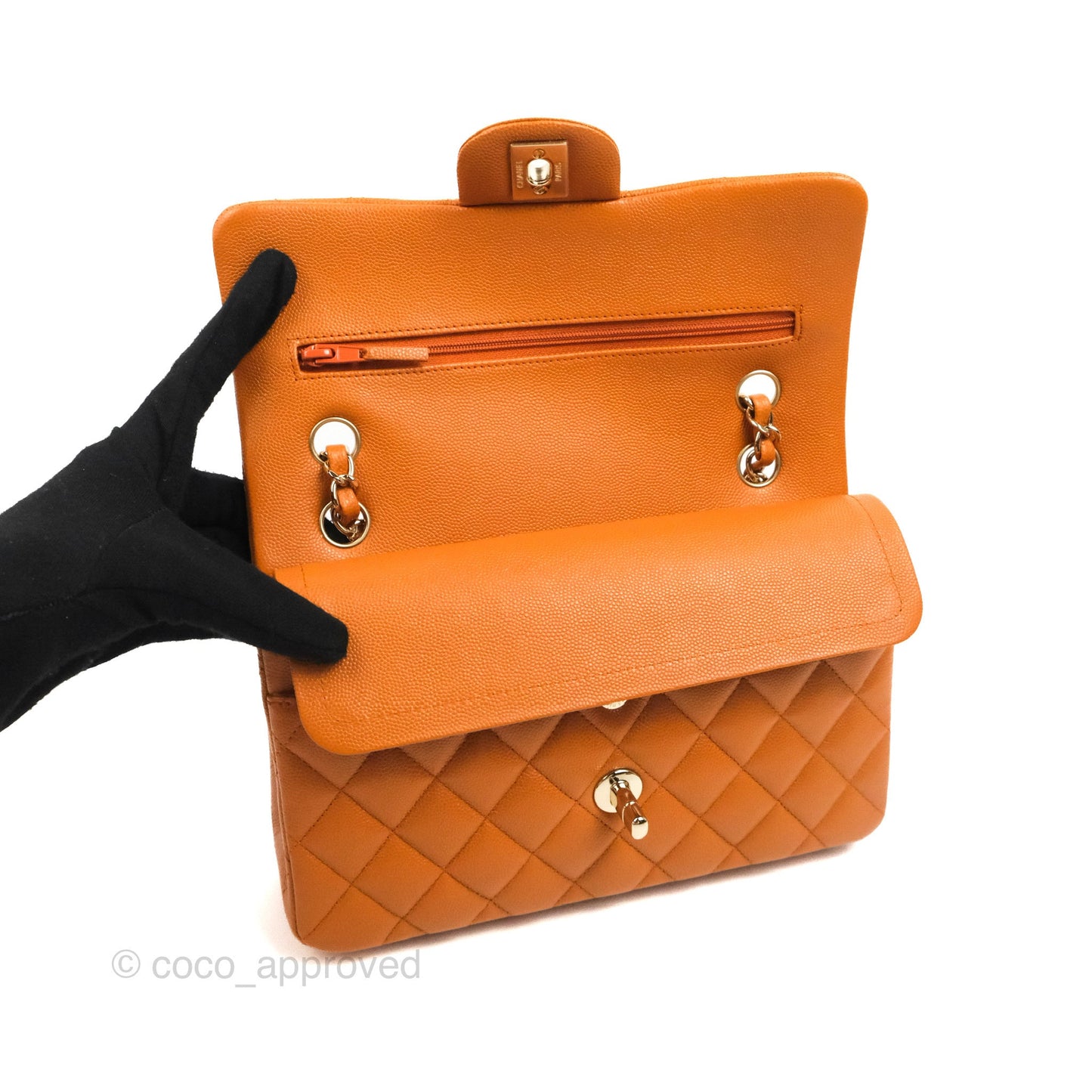 Chanel Classic S/M Small Double Flap Caramel Caviar Gold Hardware 21A