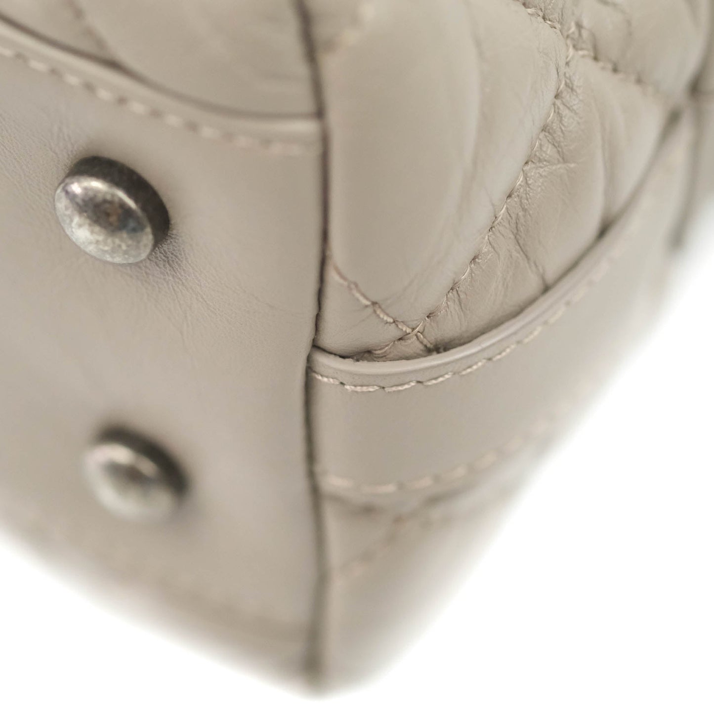 Chanel Quilted Small Coco Handle Bowling Bag Grey Aged Calfskin Ruthenium Hardware