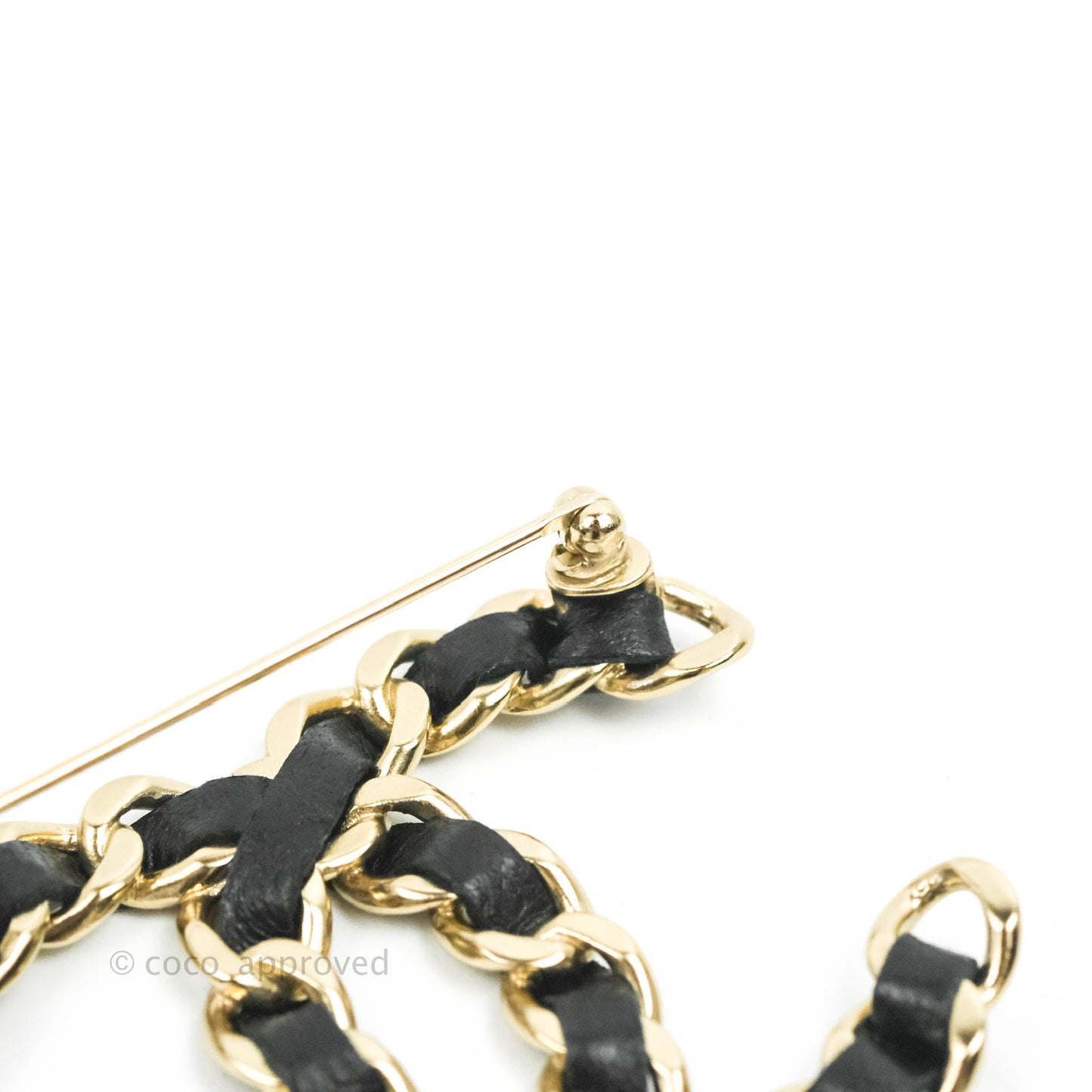 Chanel CC Braided Leather Black Brooch Gold Tone
