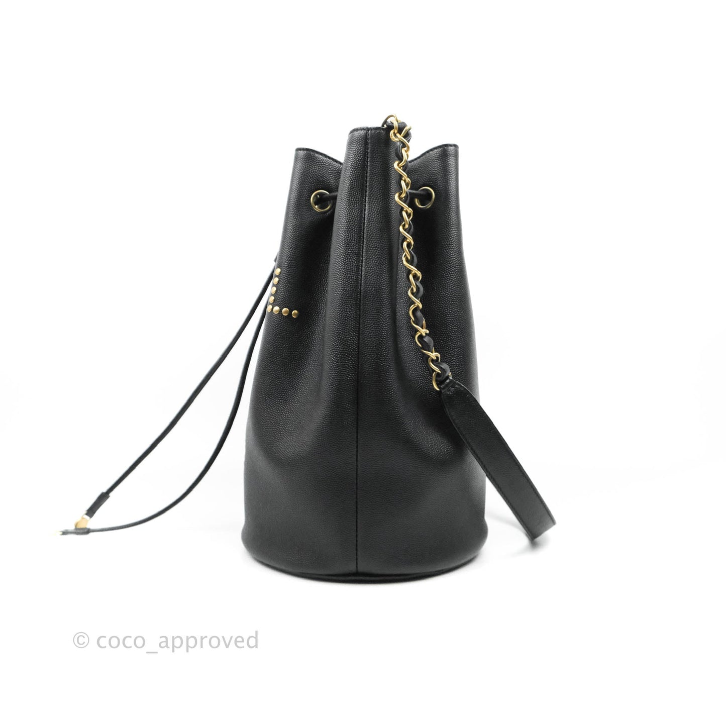 Chanel Studded Deauville Drawstring Bucket Bag Black Caviar