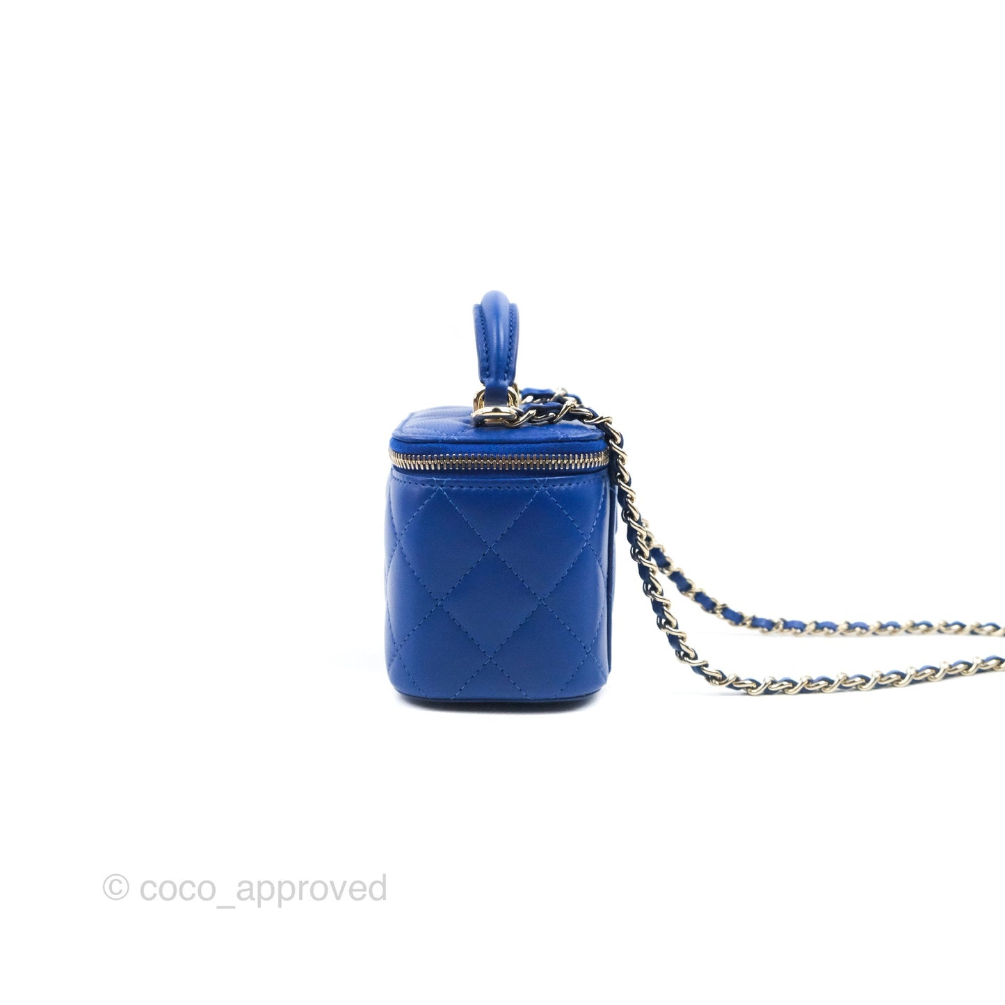 Chanel Mini Top Handle Vanity With Chain Blue Lambskin Gold Hardware