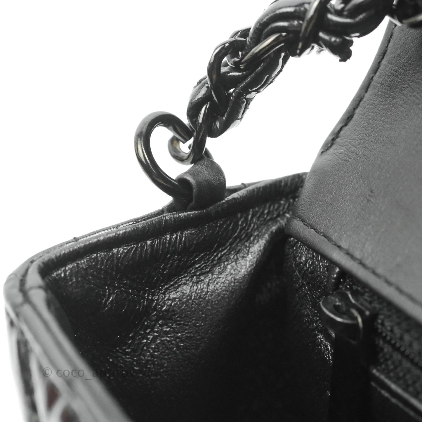 Chanel Chevron Mini Rectangular Flap Black Crumpled Patent So Black Hardware