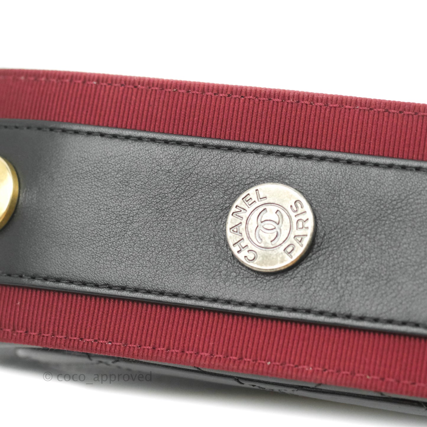 Chanel Small Button Up Camera Case Bag Black Calfskin Grosgrain Aged Gold Hardware