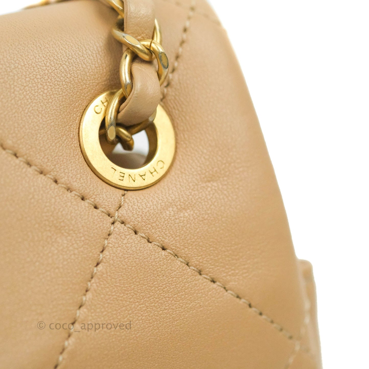 Chanel A Real Catch Quilted Flap Bag Beige Aged Gold Hardware