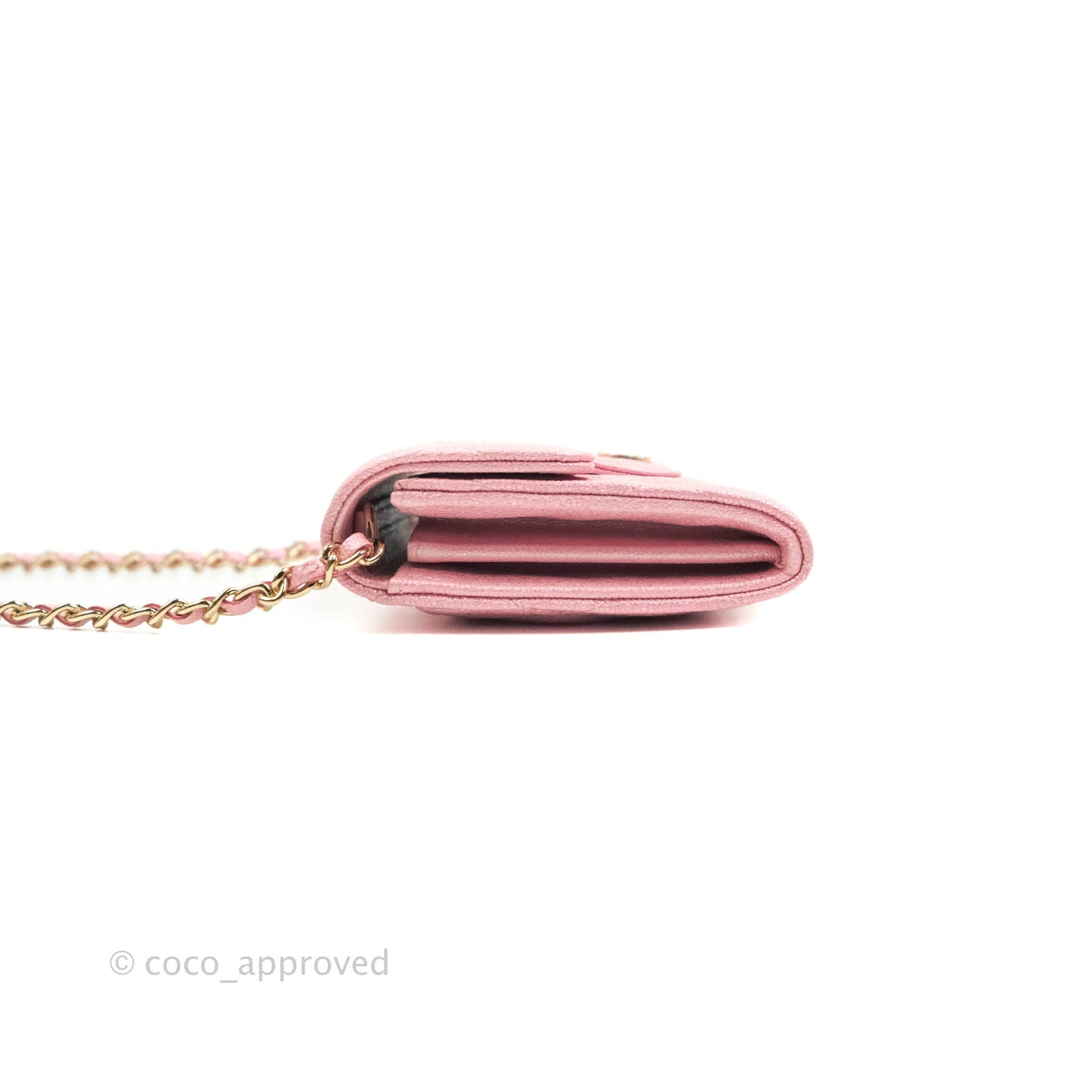 Chanel Mini Wallet With Chain Iridescent Pink Caviar Gold Hardware 19S