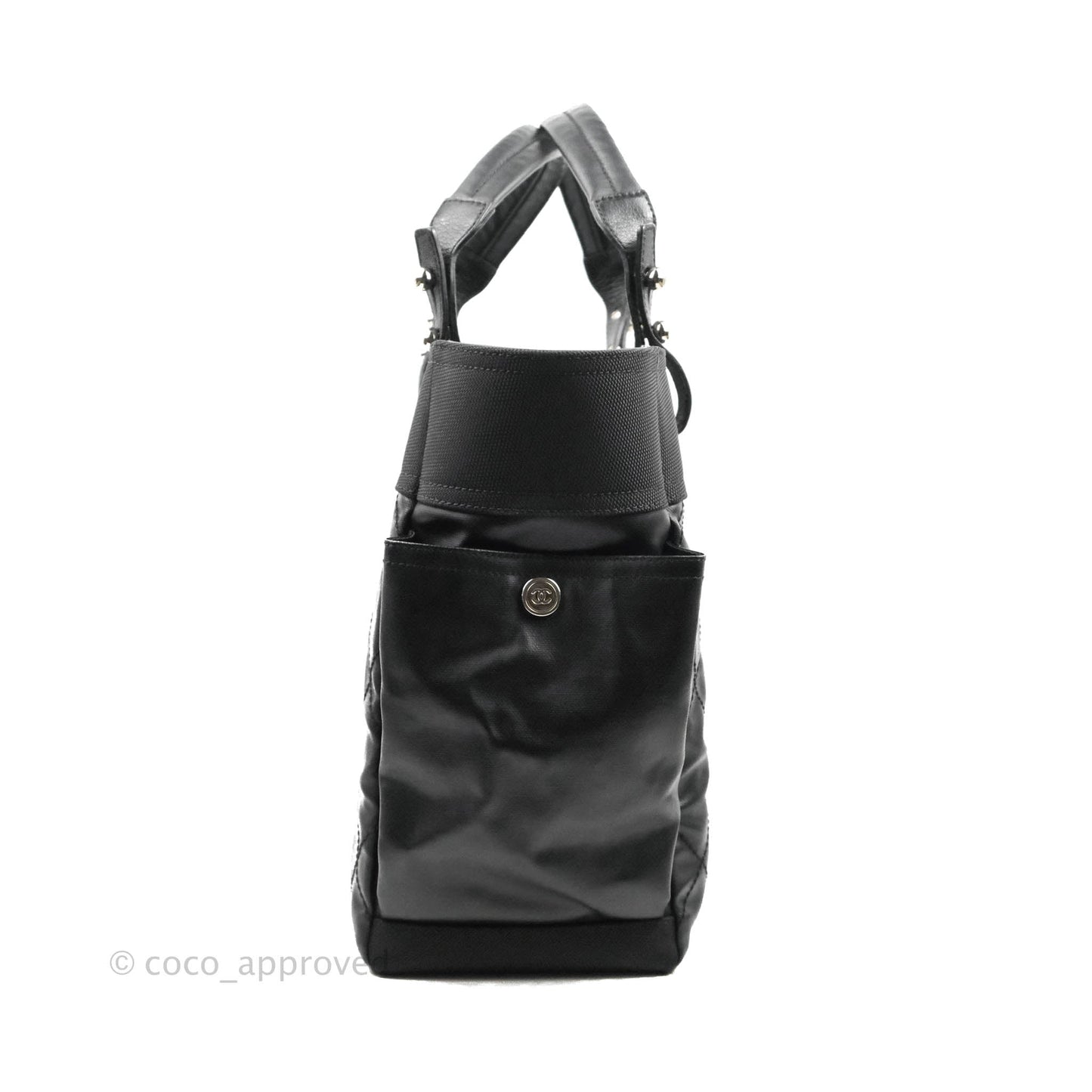Chanel Quilted Large Paris Biarritz Tote Black Coated Canvas