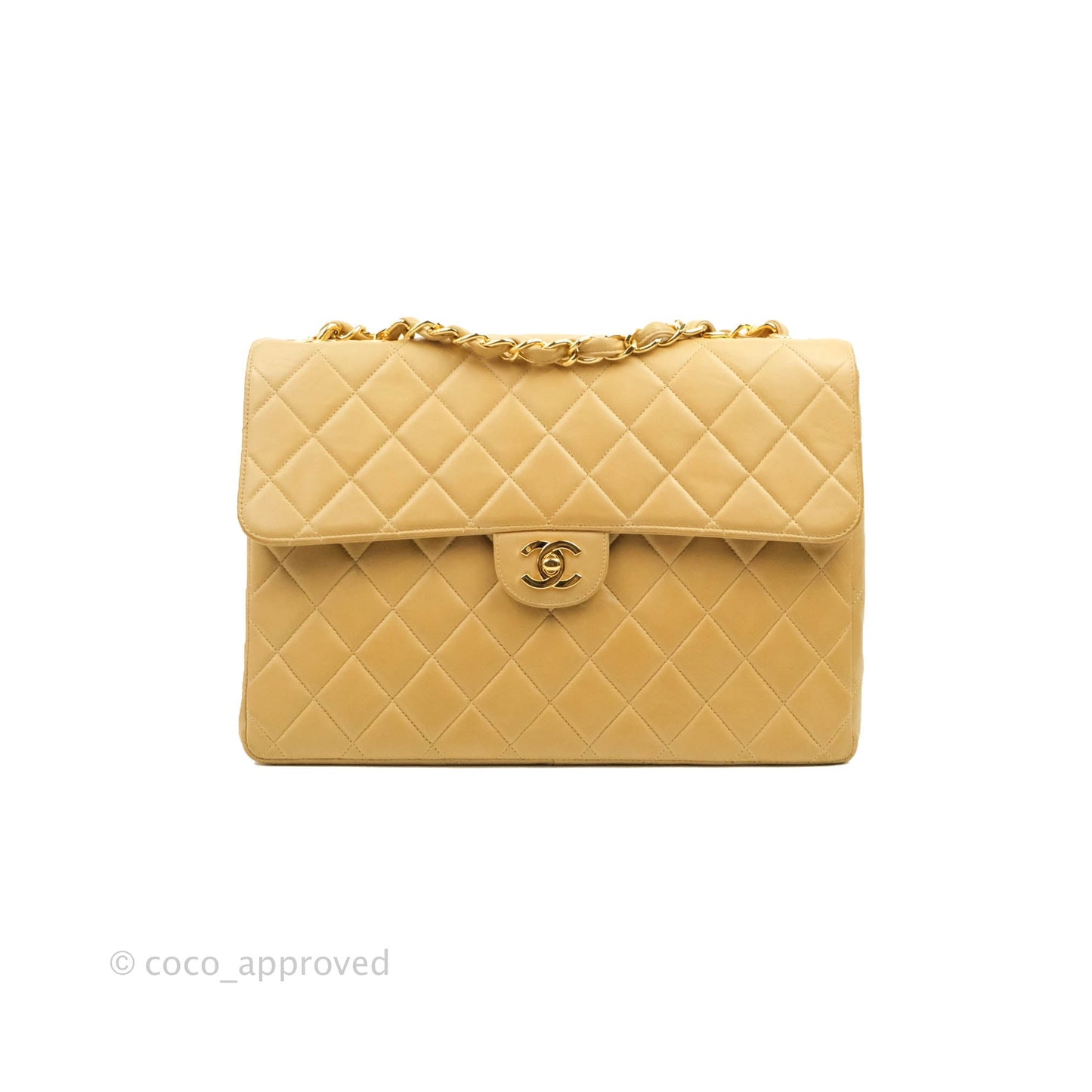 Chanel Classic Vintage Jumbo Single Flap Beige Lambskin Gold Hardware