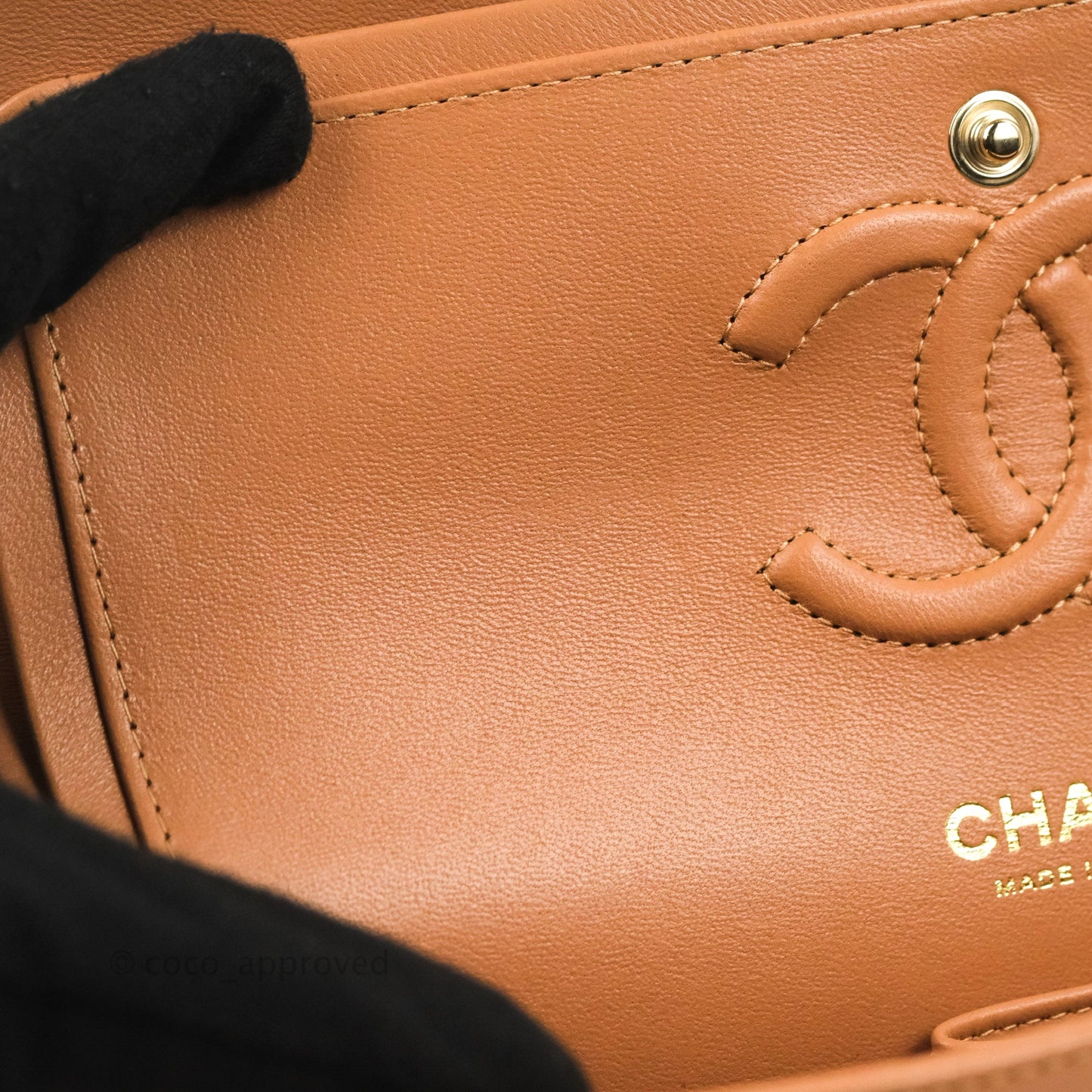 Chanel Small Classic Quilted Flap Dark Beige Caramel Lambskin Gold Hardware 21P